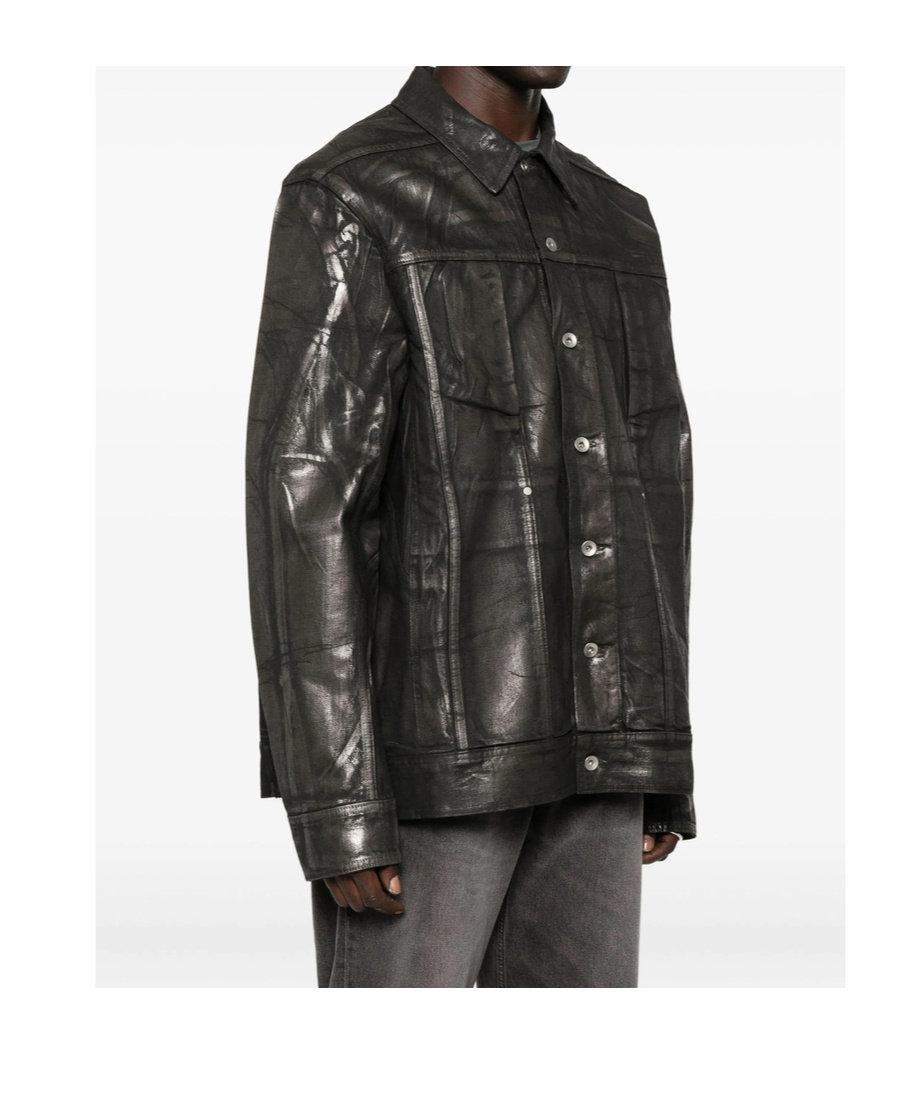Rick Owens Drkshdw Jumbo Metallic-effect Denim Jacket In Black