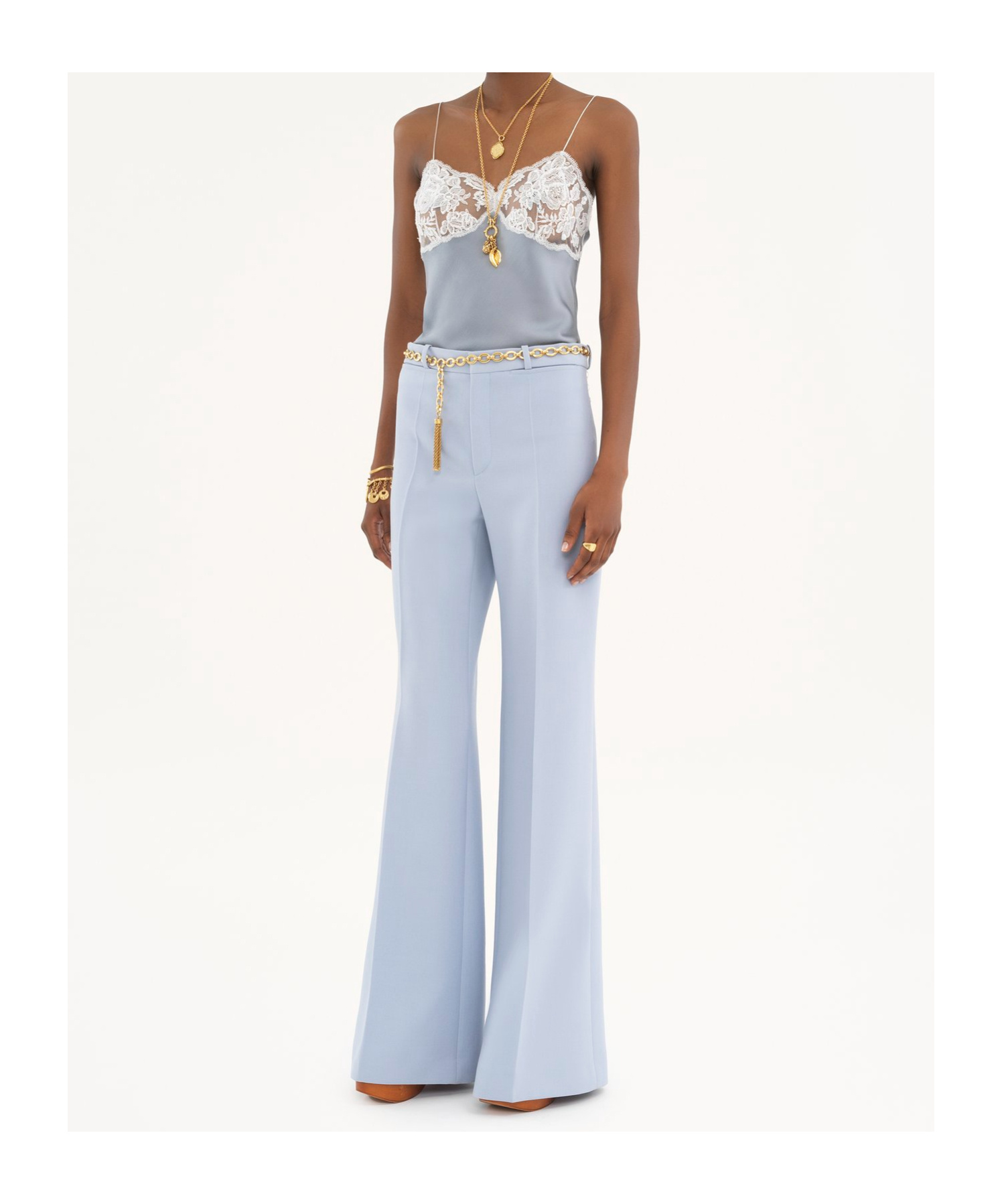 Chloé Chloe Women Pastel Light Blue Crepe Palazzo Pant In White