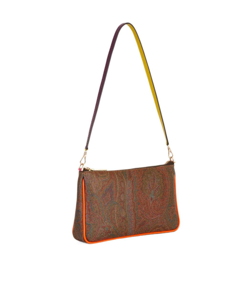 Etro Mini Paisley Contrast-trim Clutch Bag In Brown