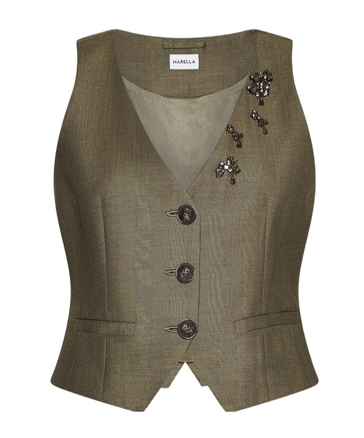 Marella Fluid Twill Gilet In Brown