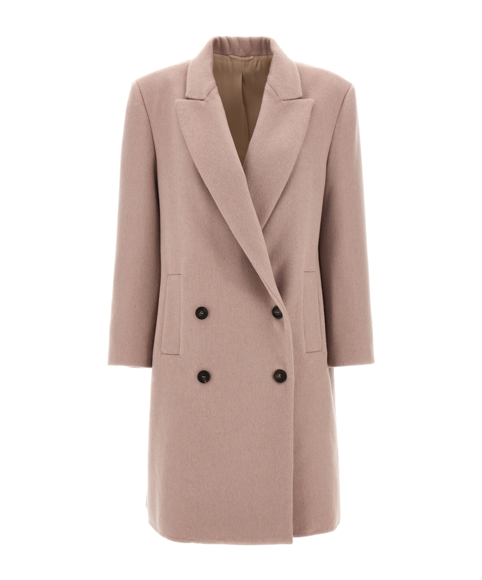 Brunello Cucinelli Double-breasted Coat Structured Back Vent In Nude