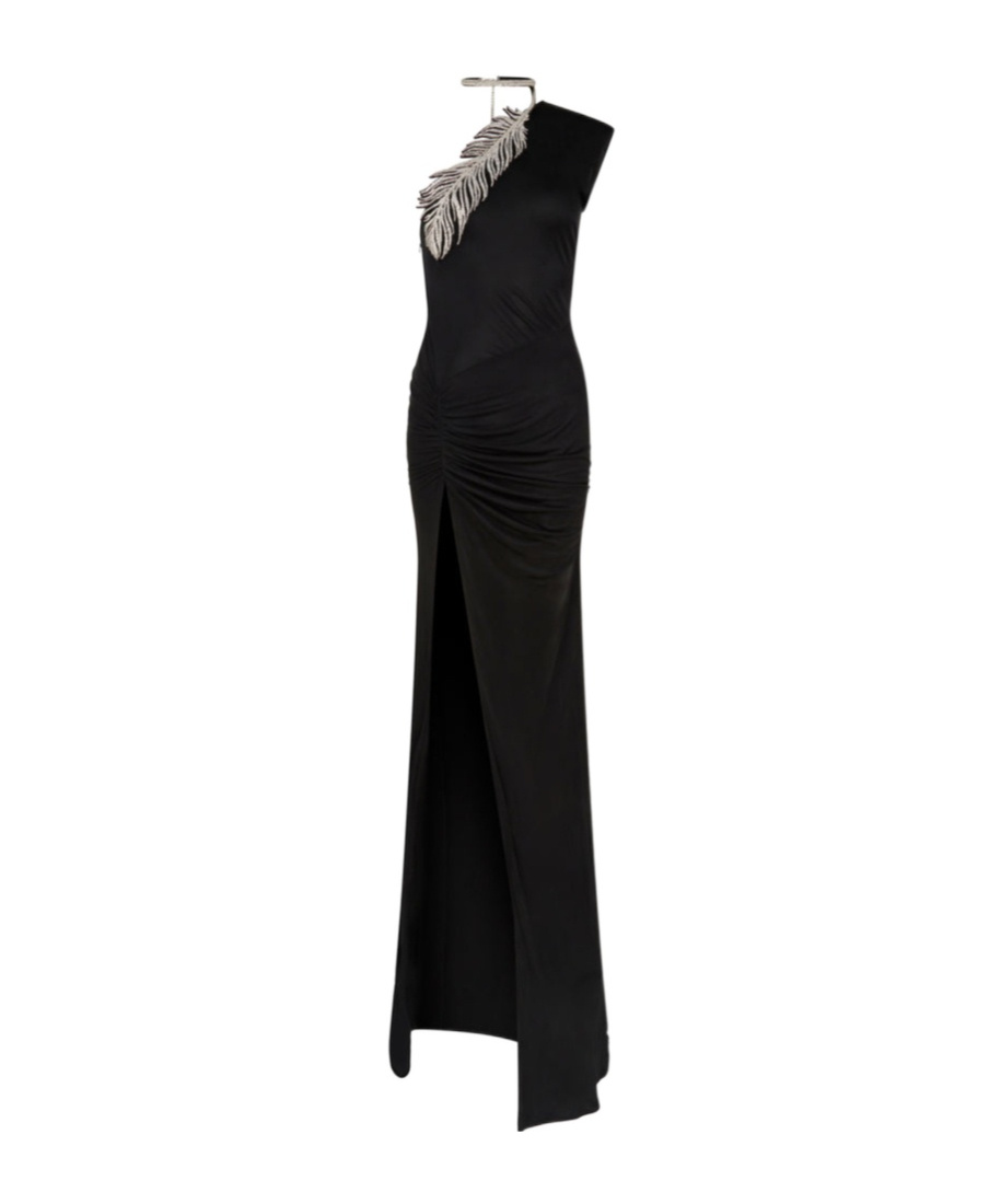 David Koma One-shoulder Embellished Satin-jersey Gown In Black