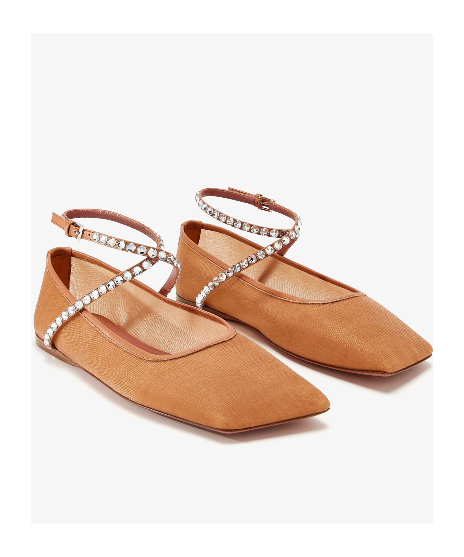Amina Muaddi Square Toe Ballet Shoes In Nude