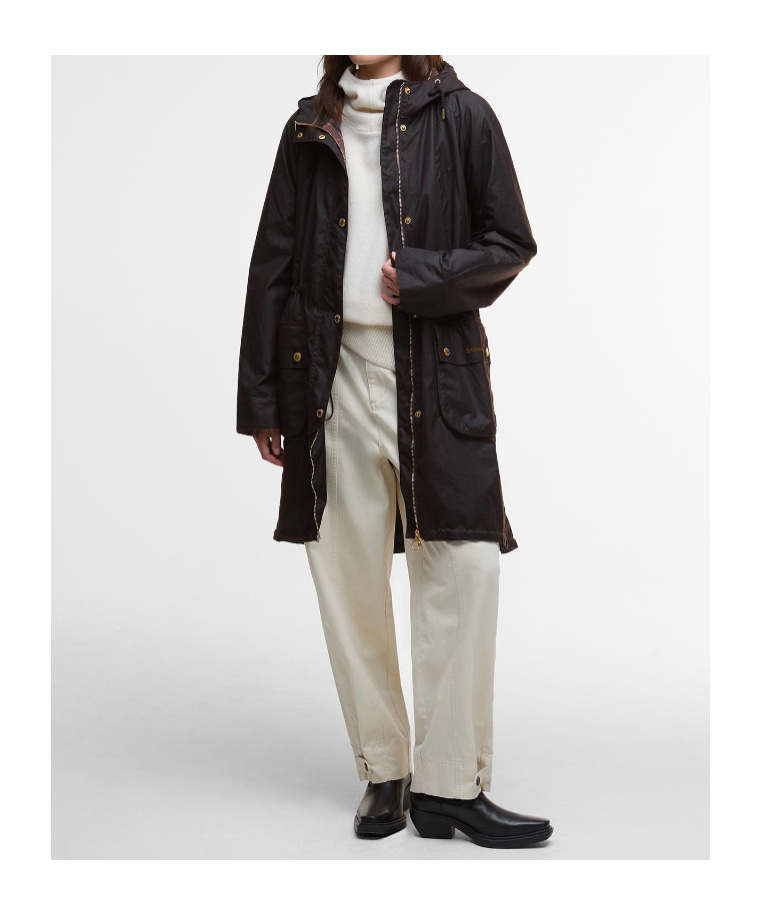 Barbour Hooded Buttoned Coat In Black