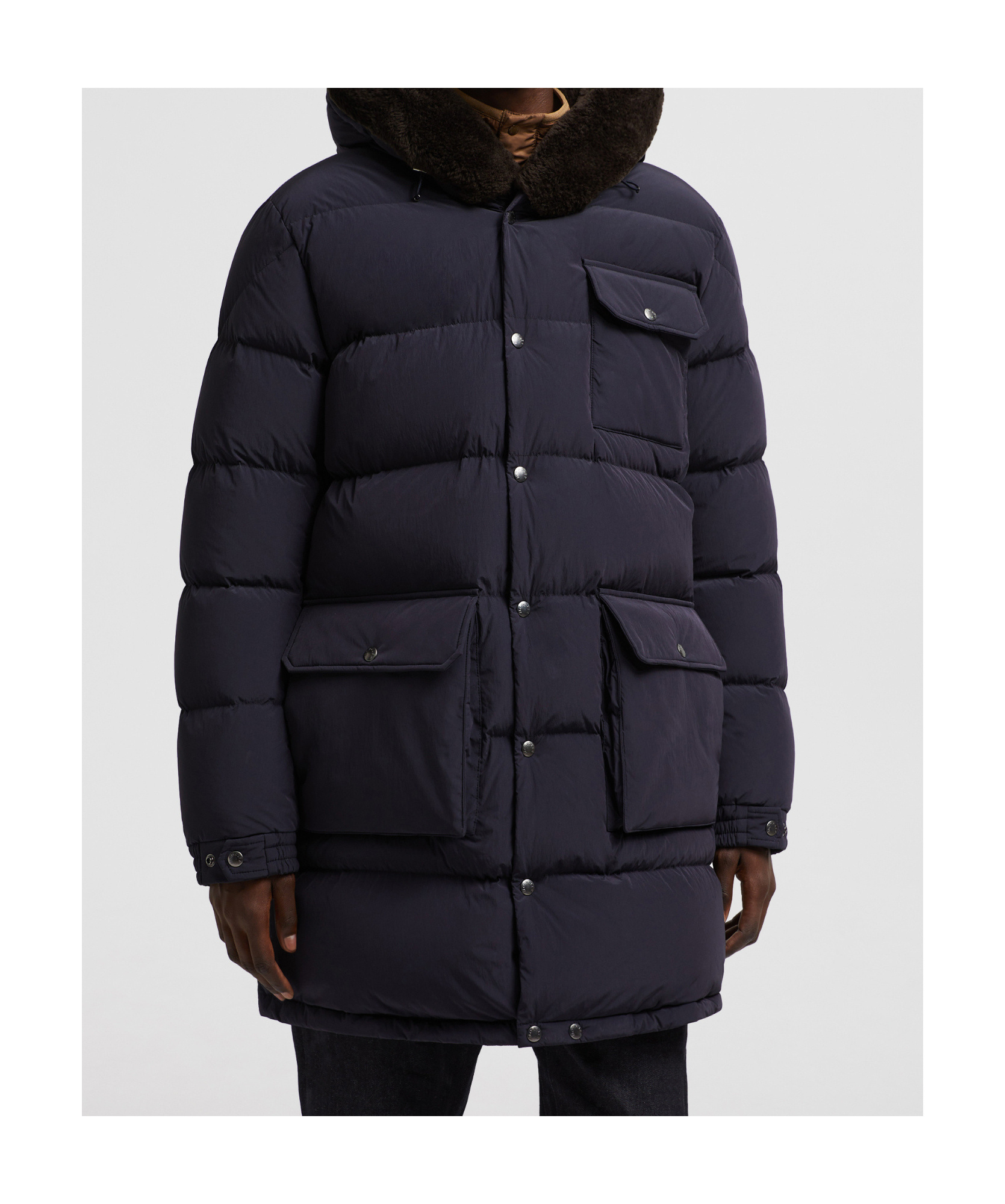 Shop Moncler Long-sleeved Down Jacket In Blue