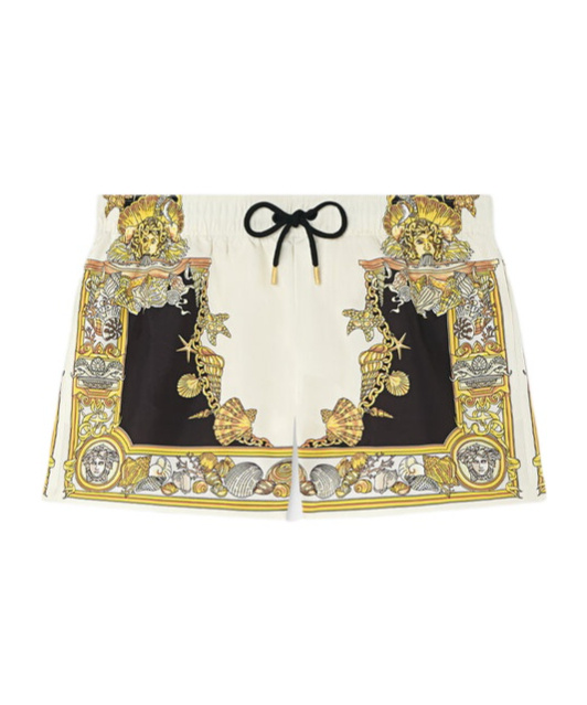 Versace Mid-length Swim Shorts With Decorative Print And Elastic Waistband In Multi