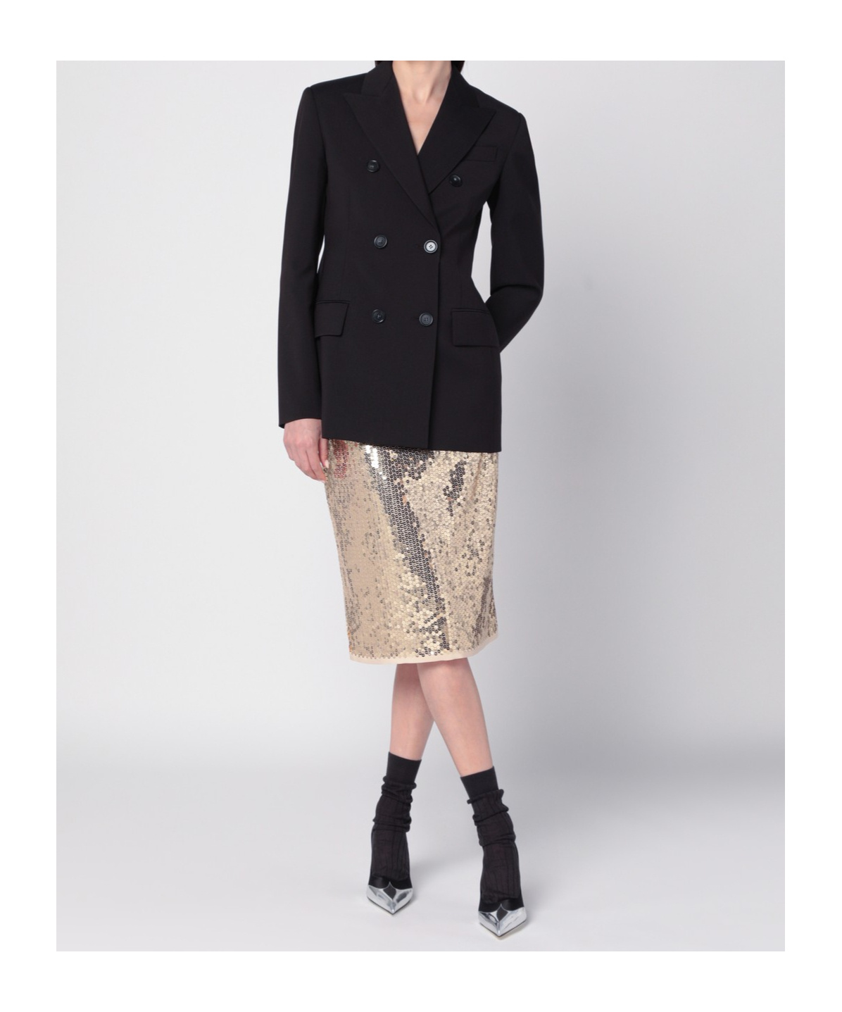 Sportmax Black Slim Double-breasted Jacket Wth Rhinestone Detail In Stretch Polyamide Woman In Black