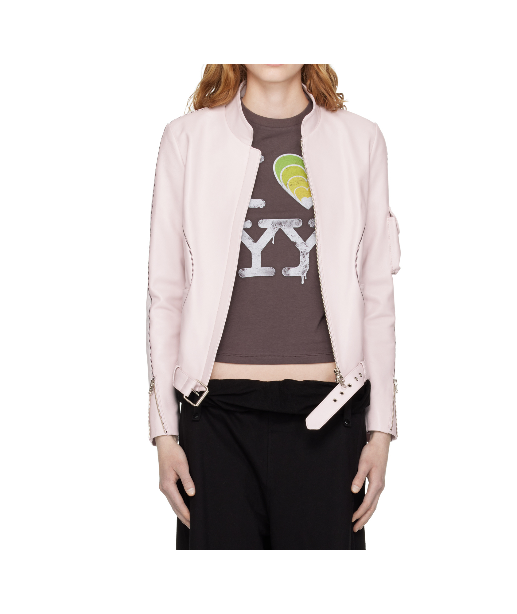 Open Yy Radius Leather Jacket In Pink
