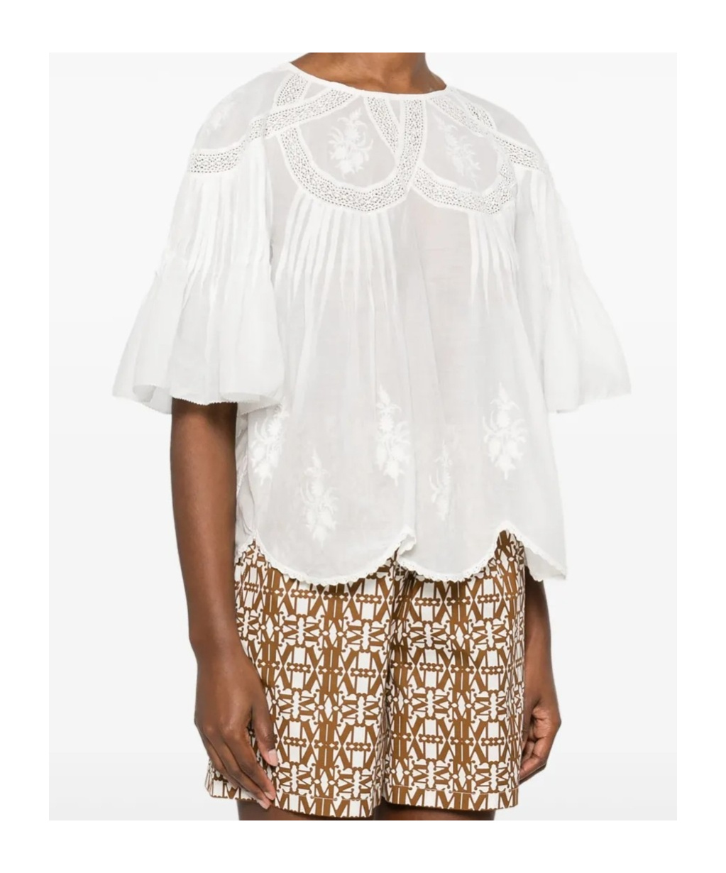 Farm Rio Embroidered Short Sleeve Top In White