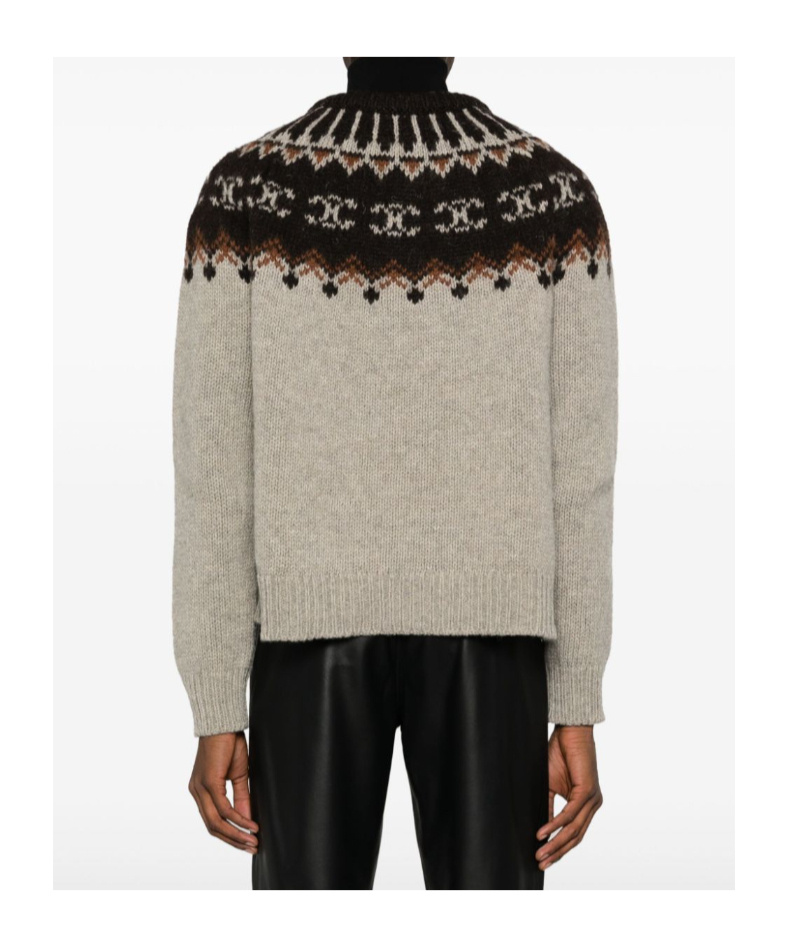 Celine Crew Neck Sweater In Triomphe Fair Isle Wool