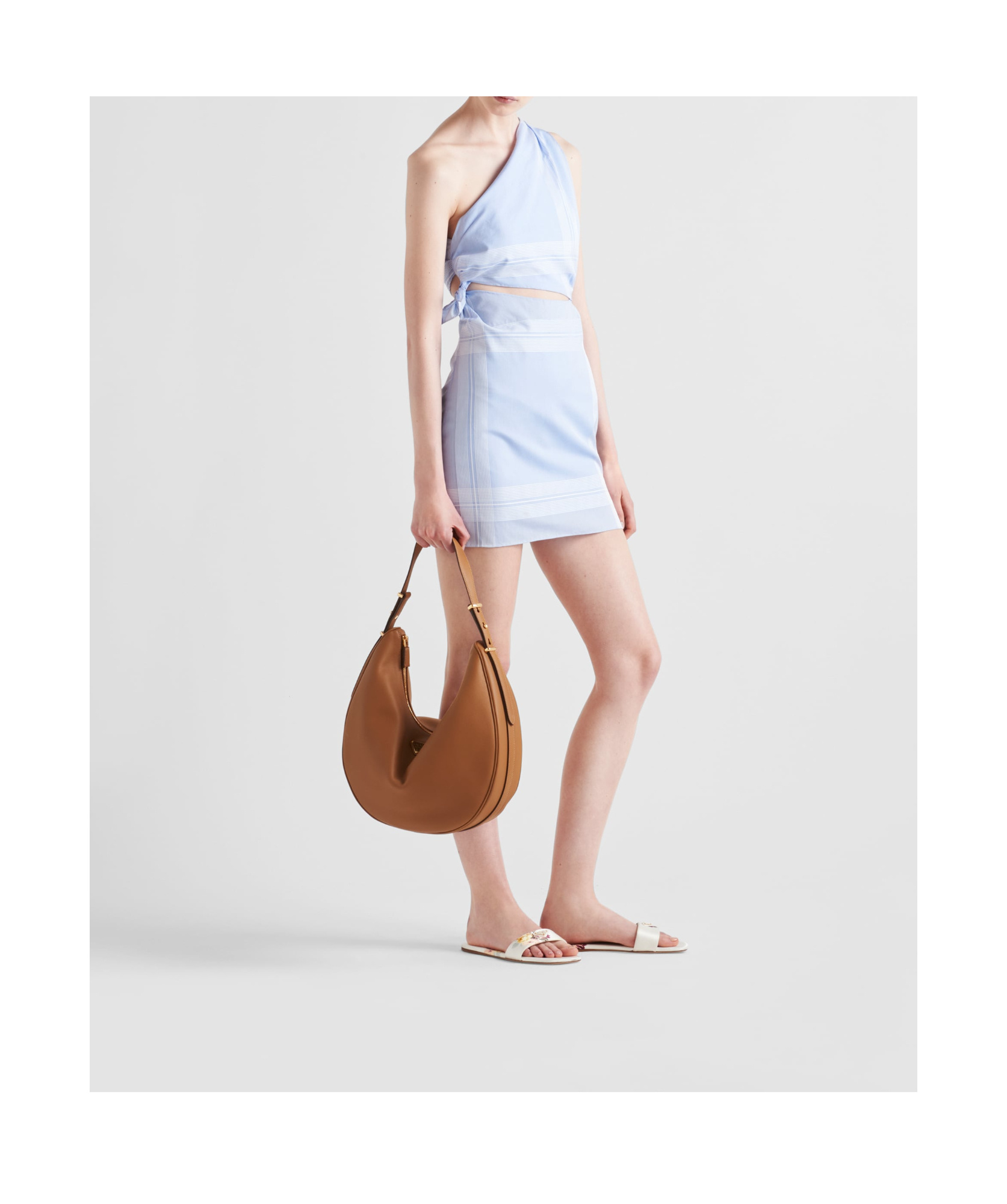 Prada Checked Cotton Minidress In Sapphire Blue