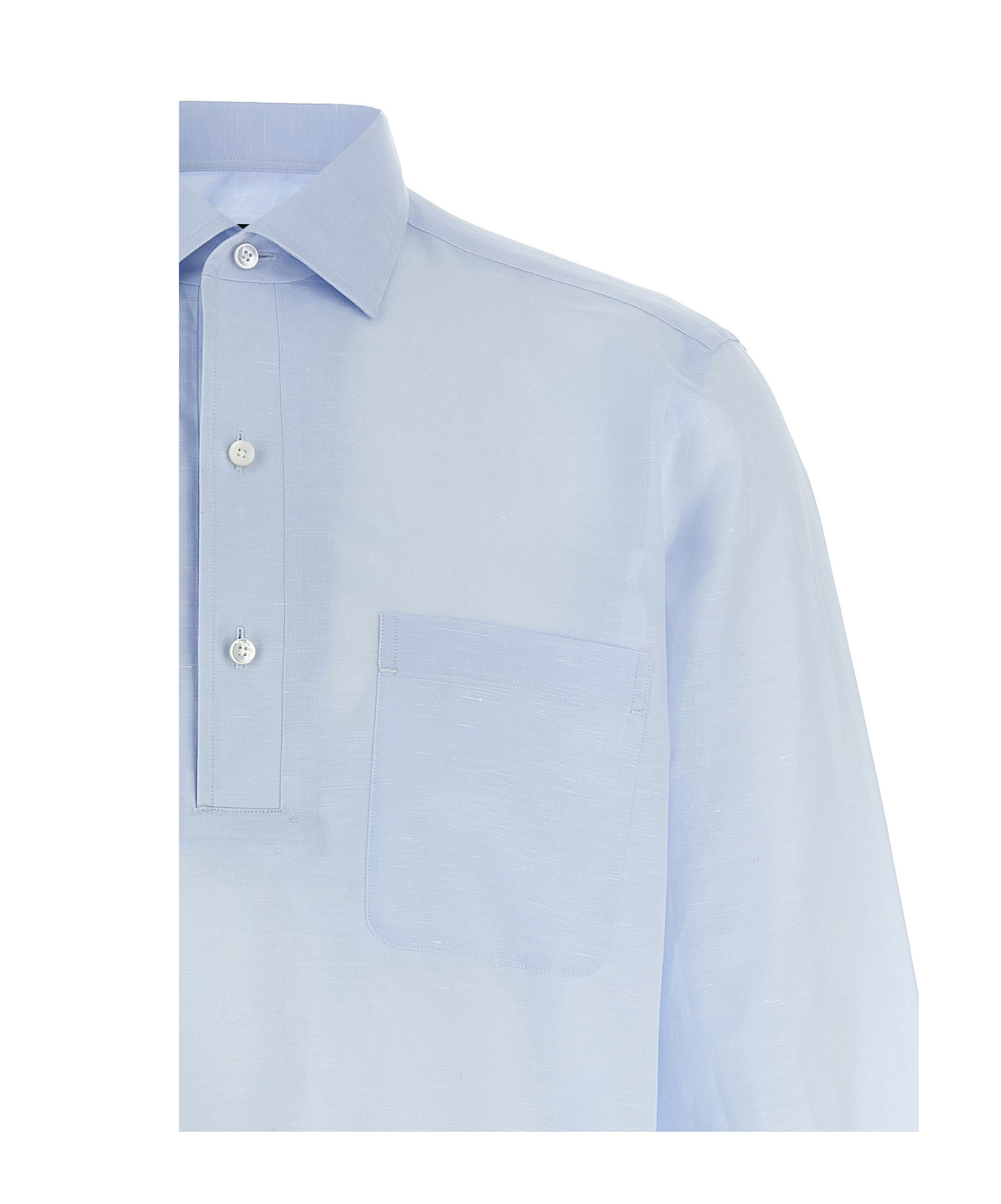 Zegna Linen Blend Shirt With Three-button Front In Blue
