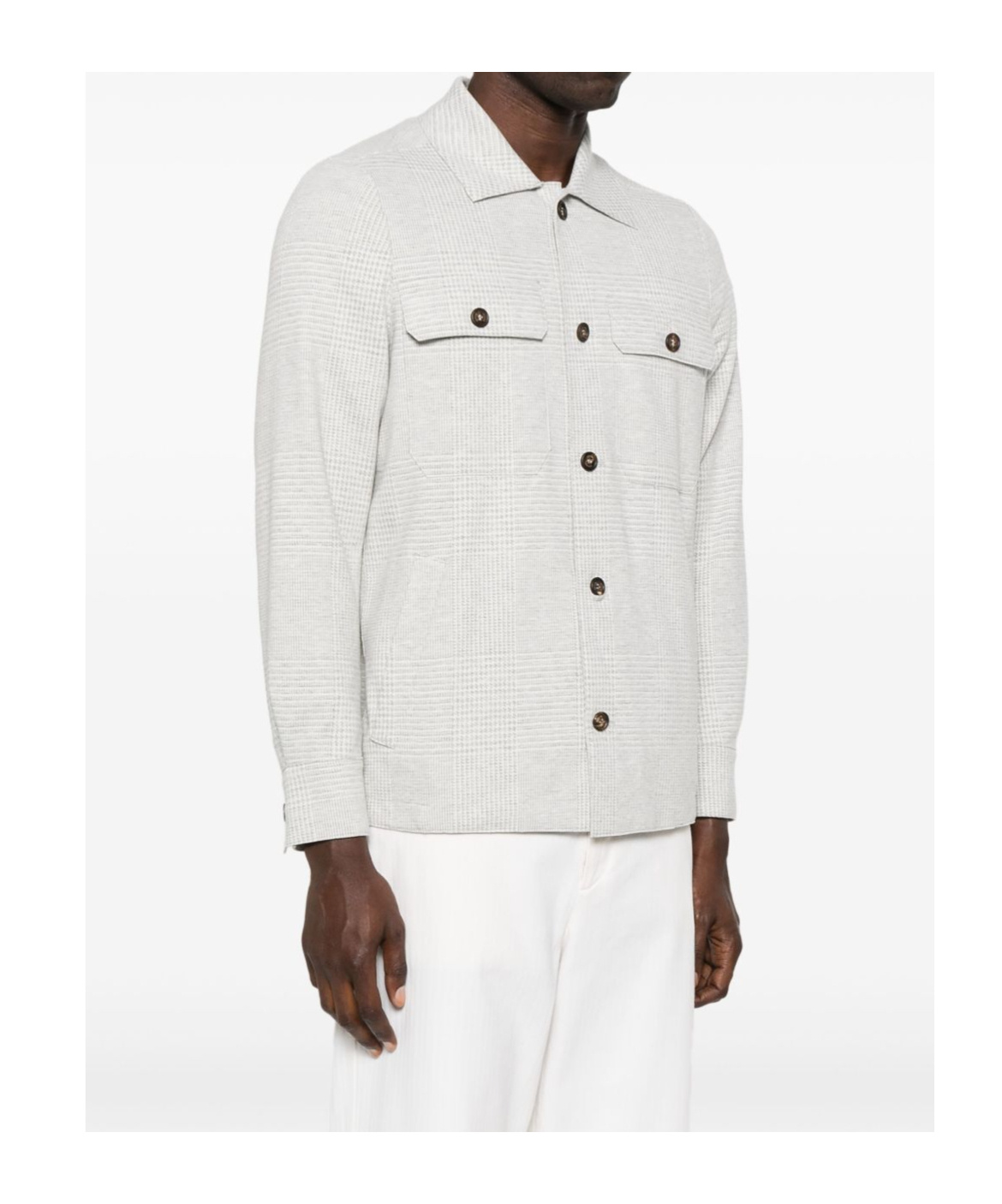 Eleventy Slim Fit Plaid Overshirt In White
