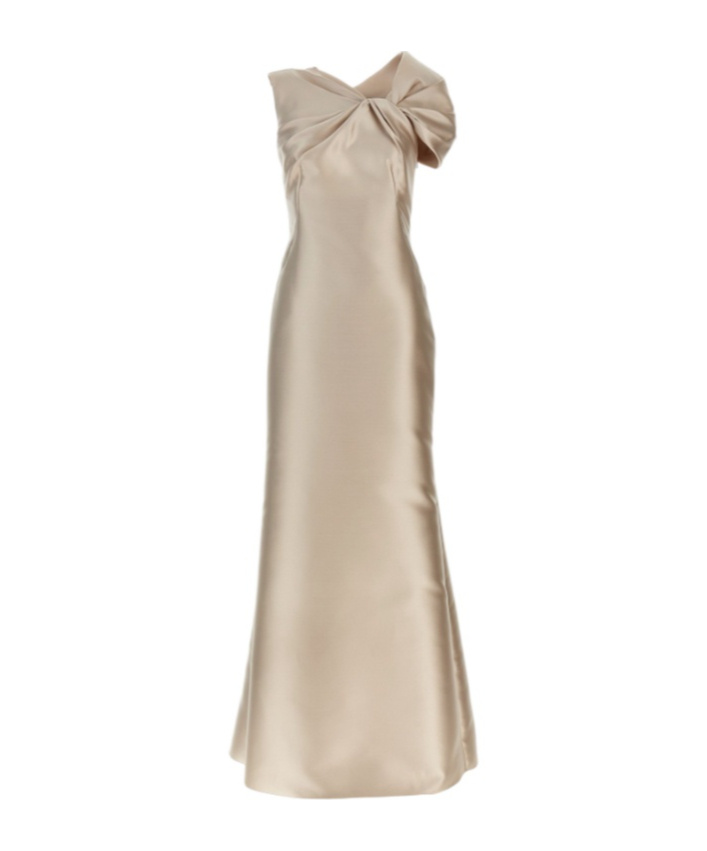 Alberta Ferretti Twisted Shoulder Mikado Mermaid Gown In Nude