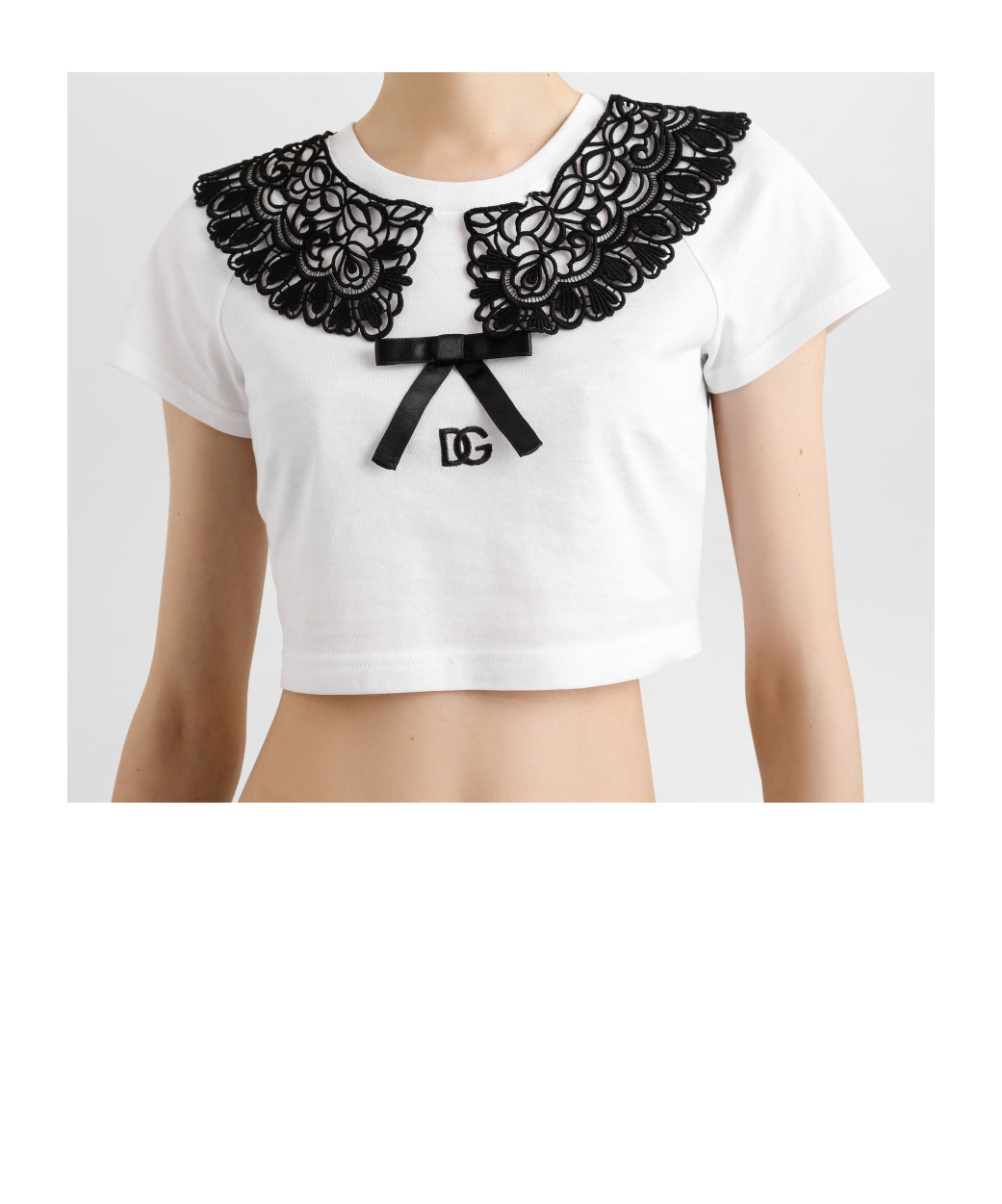 Dolce & Gabbana Jersey T-shirt With Bow And Macramé Lace In White