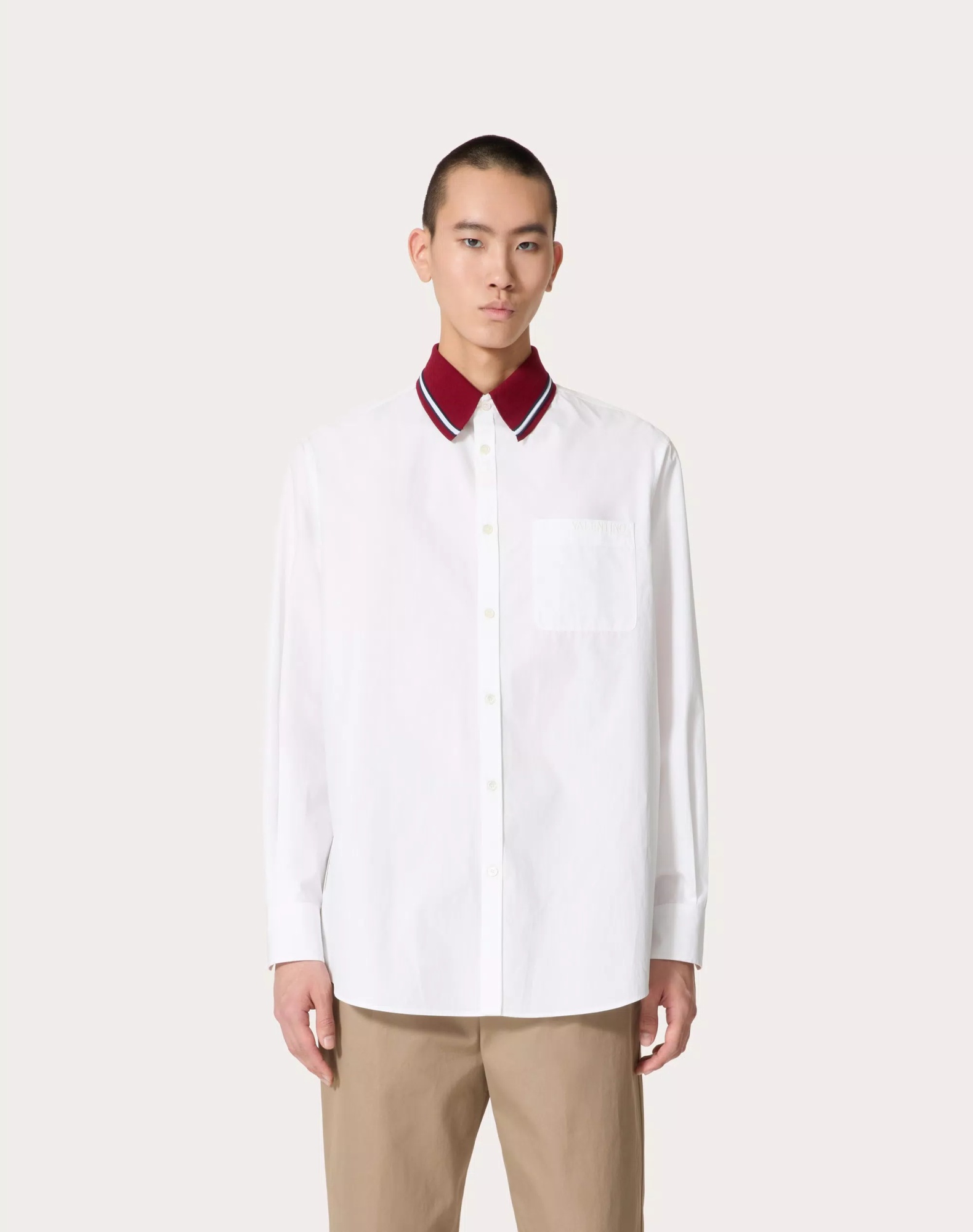 Valentino Long-sleeved Cotton Poplin Shirt With Embroidery In White