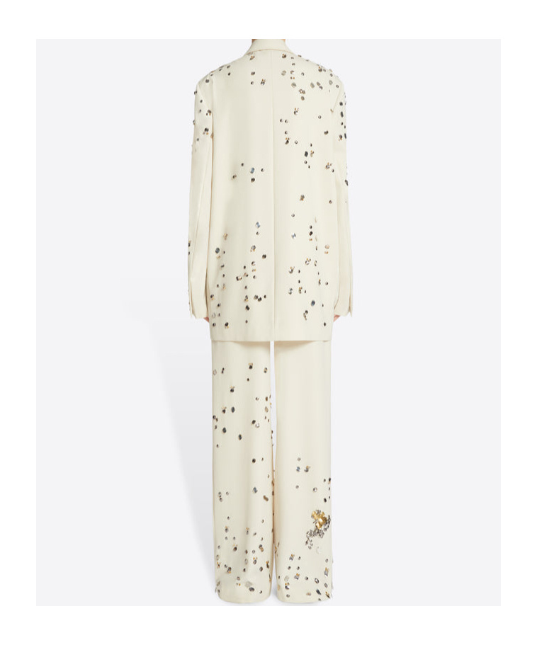 Dries Van Noten Embellished Wool Blazer In Cream