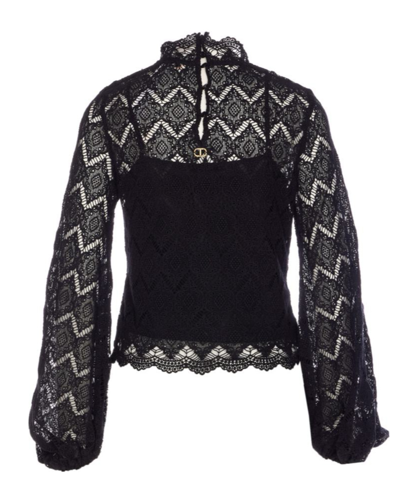 Shop Twinset Lace Blouse In Black