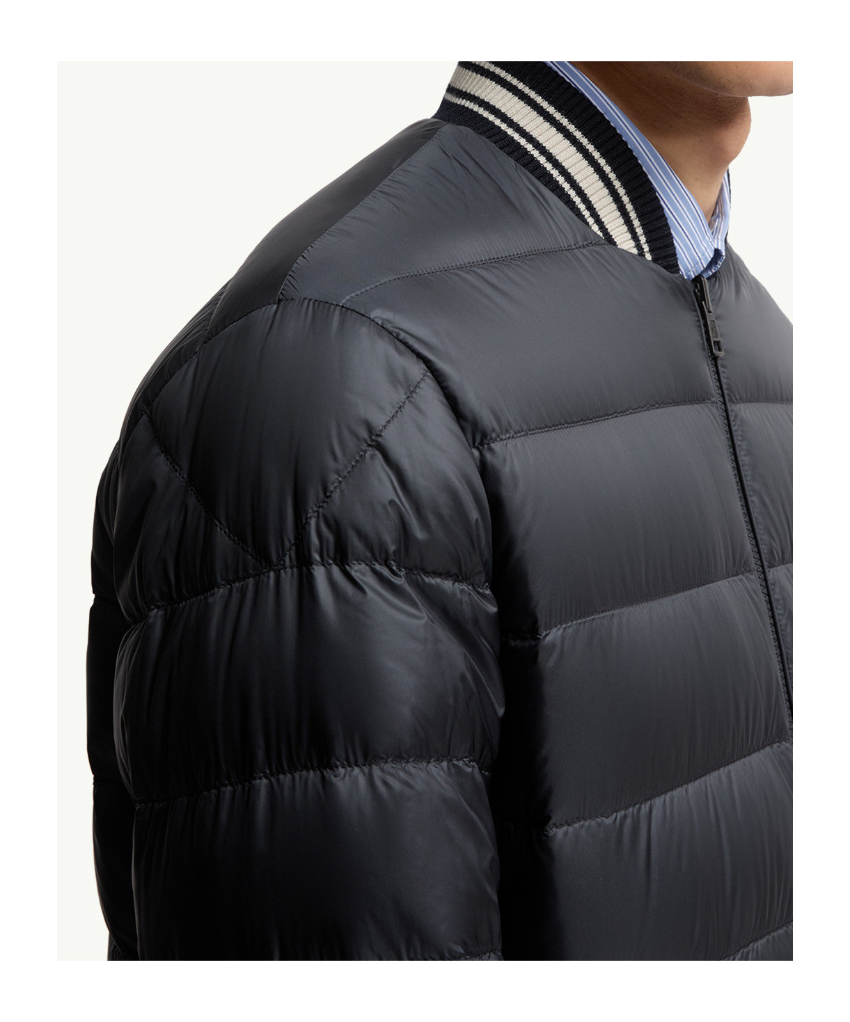 Moncler Ribbed Collar With Striped Details Jacket In Blue
