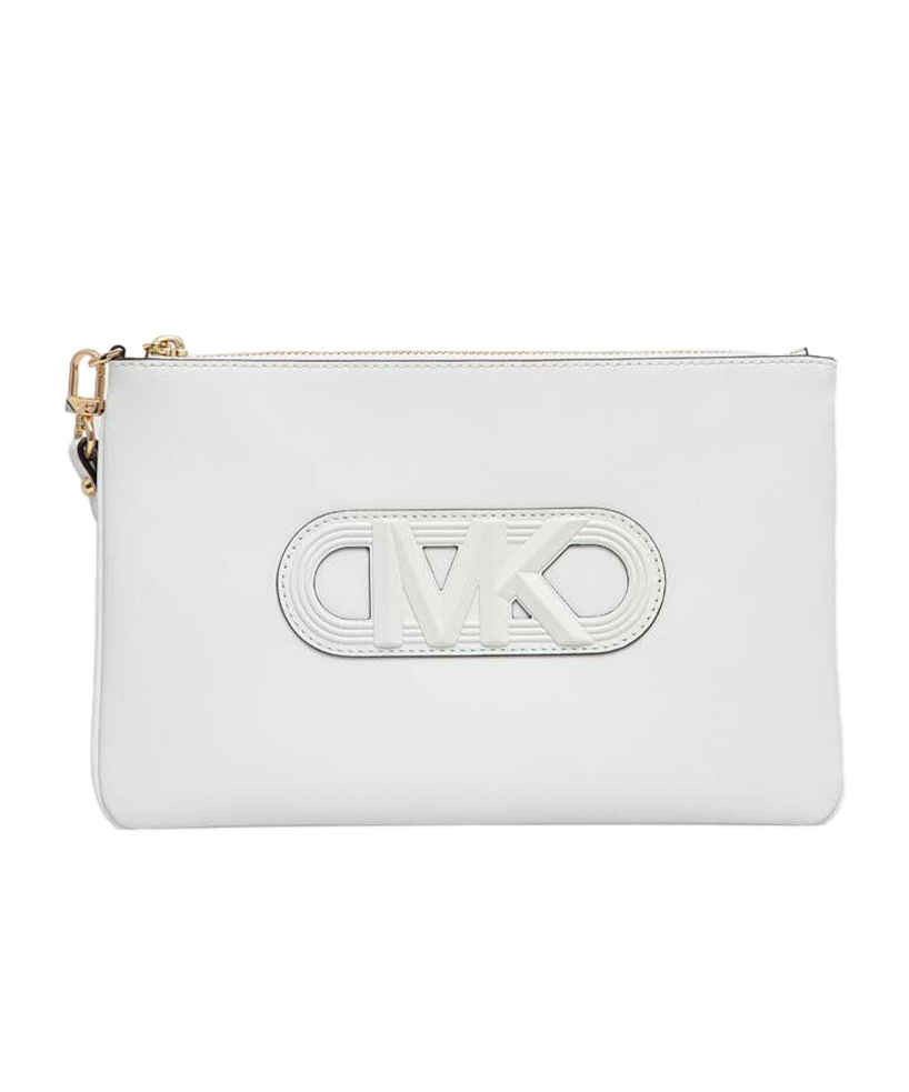 Michael Kors Large Jet Set Leather Clutch Bag In White