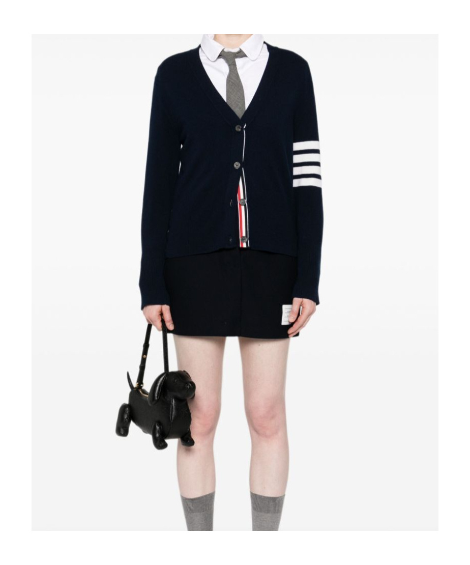 Thom Browne 4-bar Stripes Cashmere Cardigan In Black