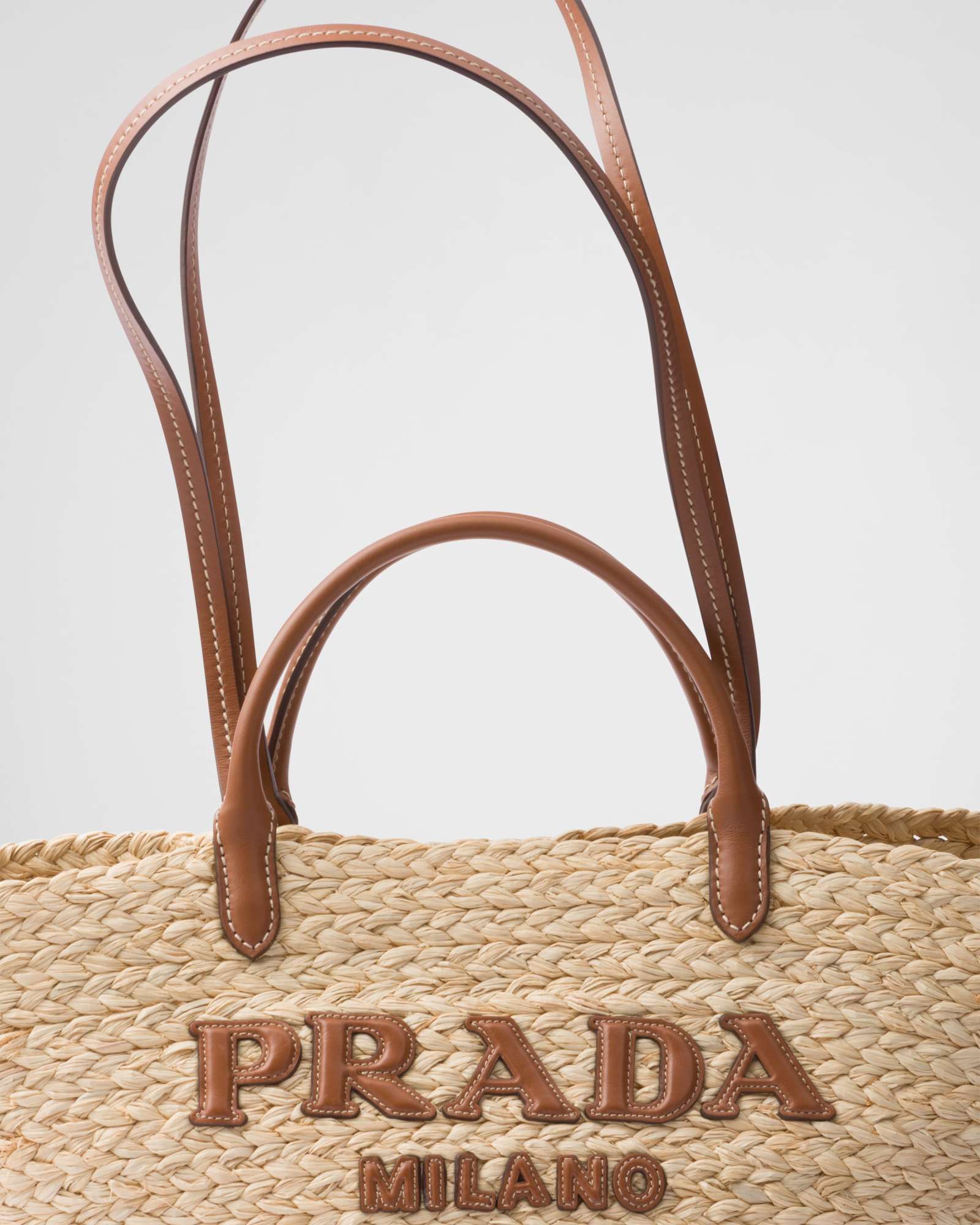 Prada Large Woven Fabric And Leather Tote Bag In Nude