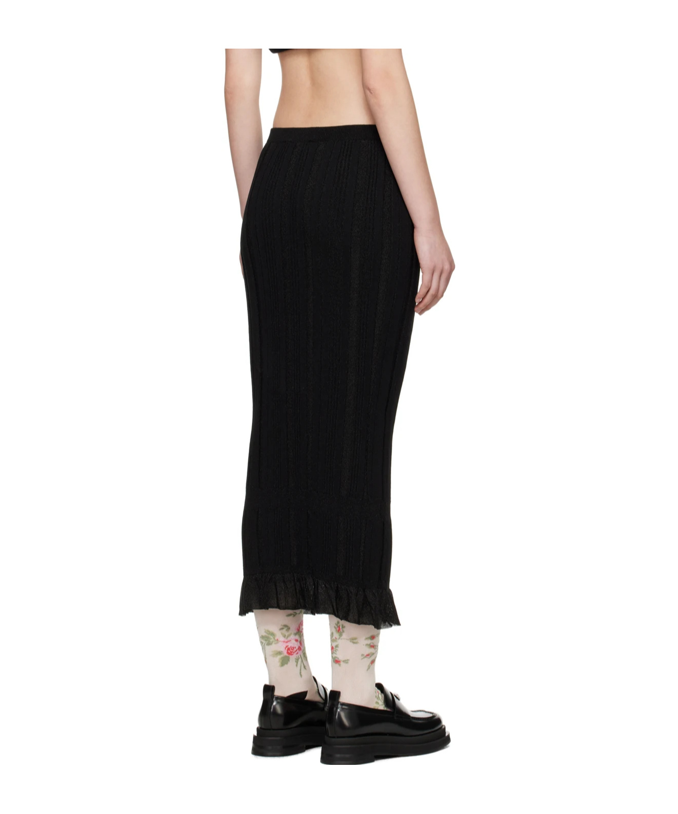 Simone Rocha Black Skinny Rib Frill Midi Skirt In Black