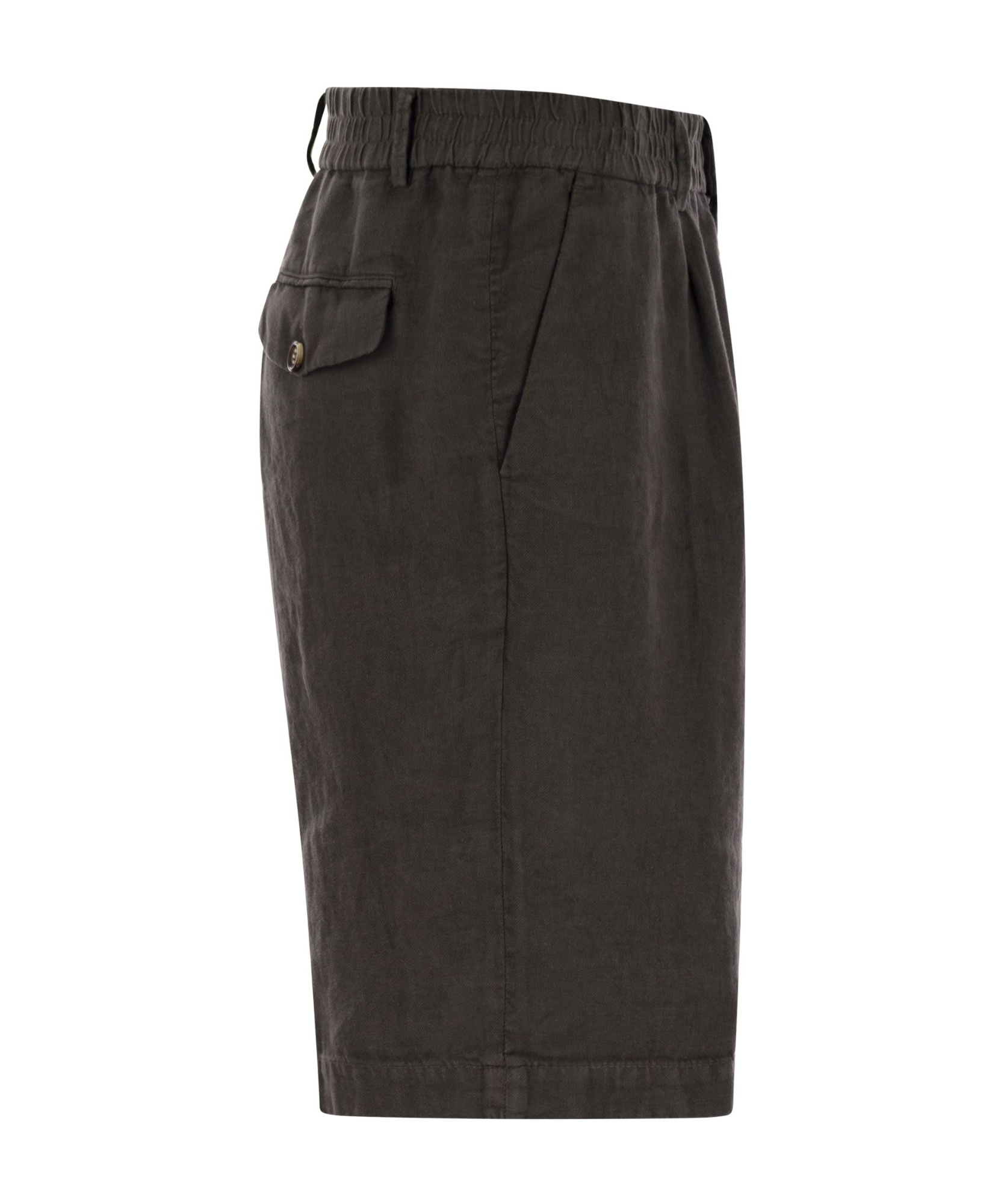 Brunello Cucinelli Bermuda Shorts In Light Délavé Linen Canvas In Black