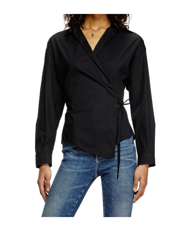 Diesel Wrap Shirt With Logo Charm In Black