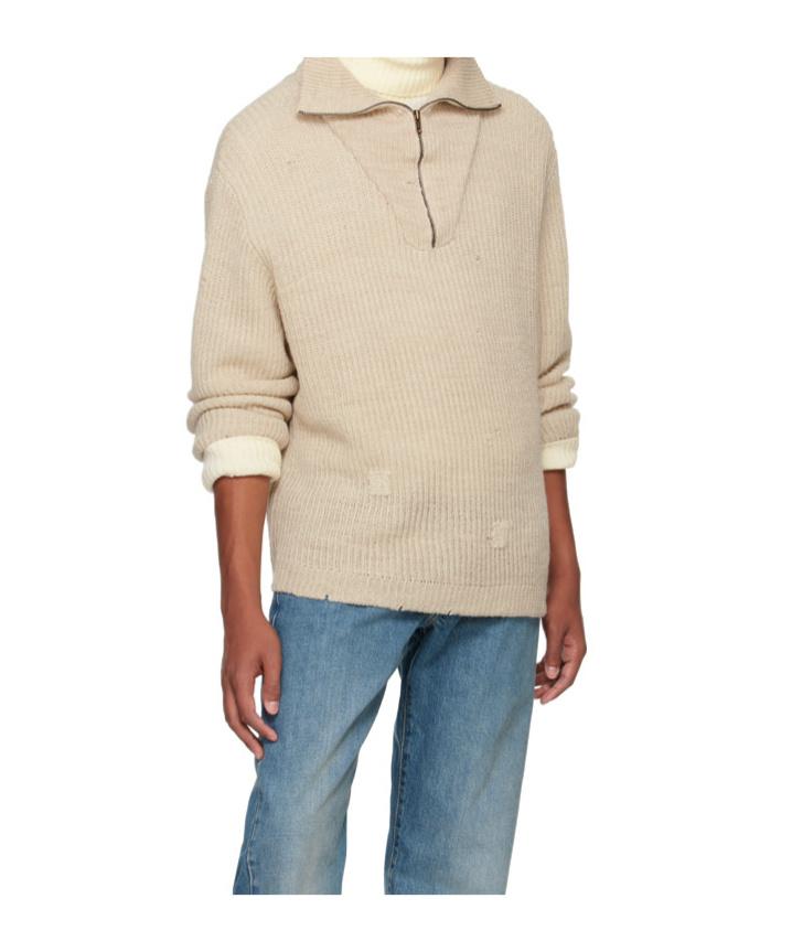 Maison Margiela Beige Summer Shetland Knit Sweater In Nude