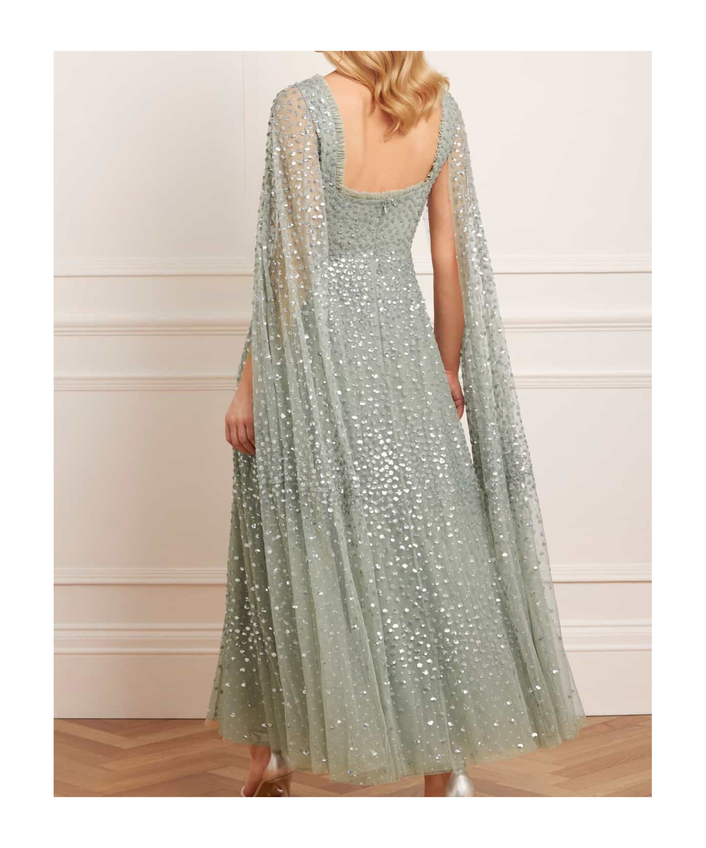 Needle & Thread Cape Sleeve Dress In Gray