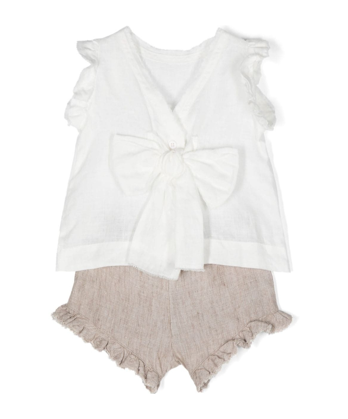 Il Gufo Bow-detailing Linen Short Set In White