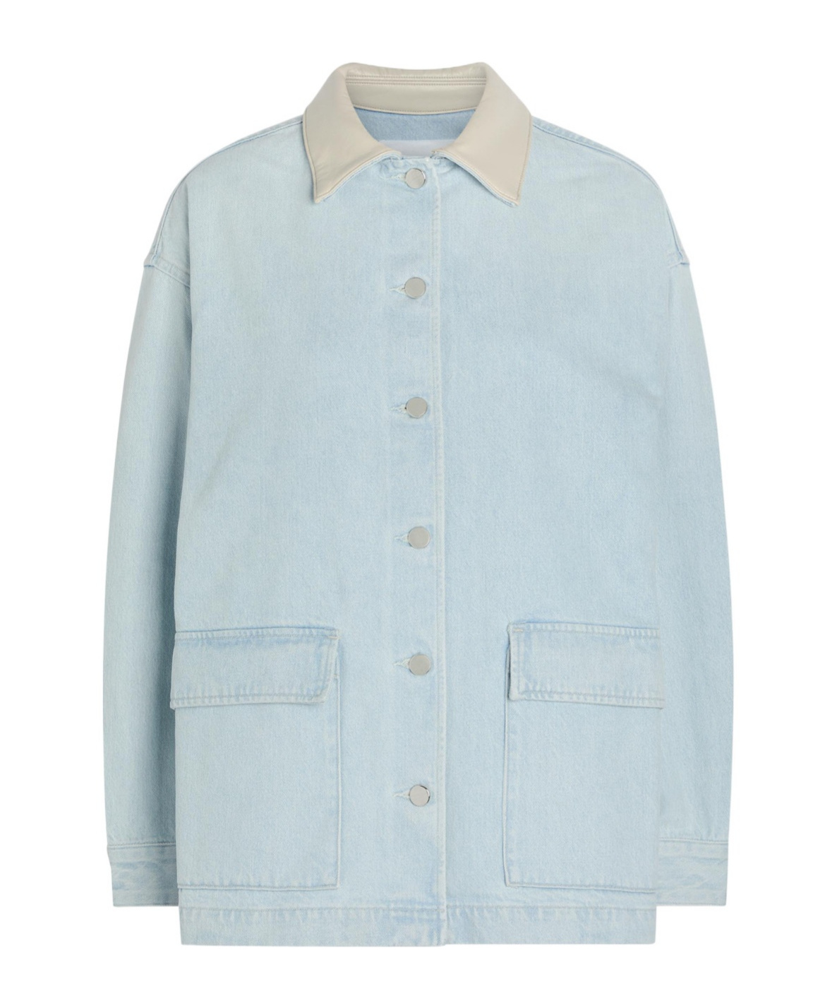 Agolde Leather-trim Denim Jacket In White