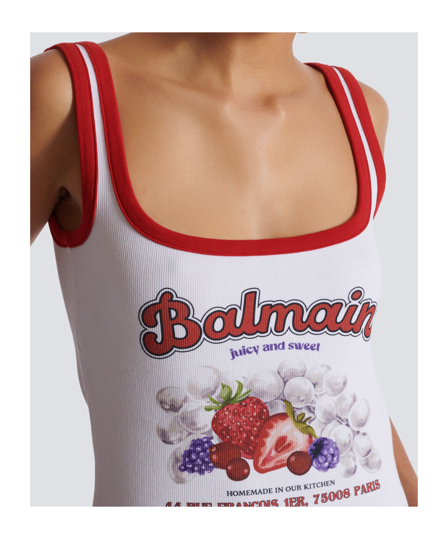 Balmain Fruit Square-neck Tank Top In White