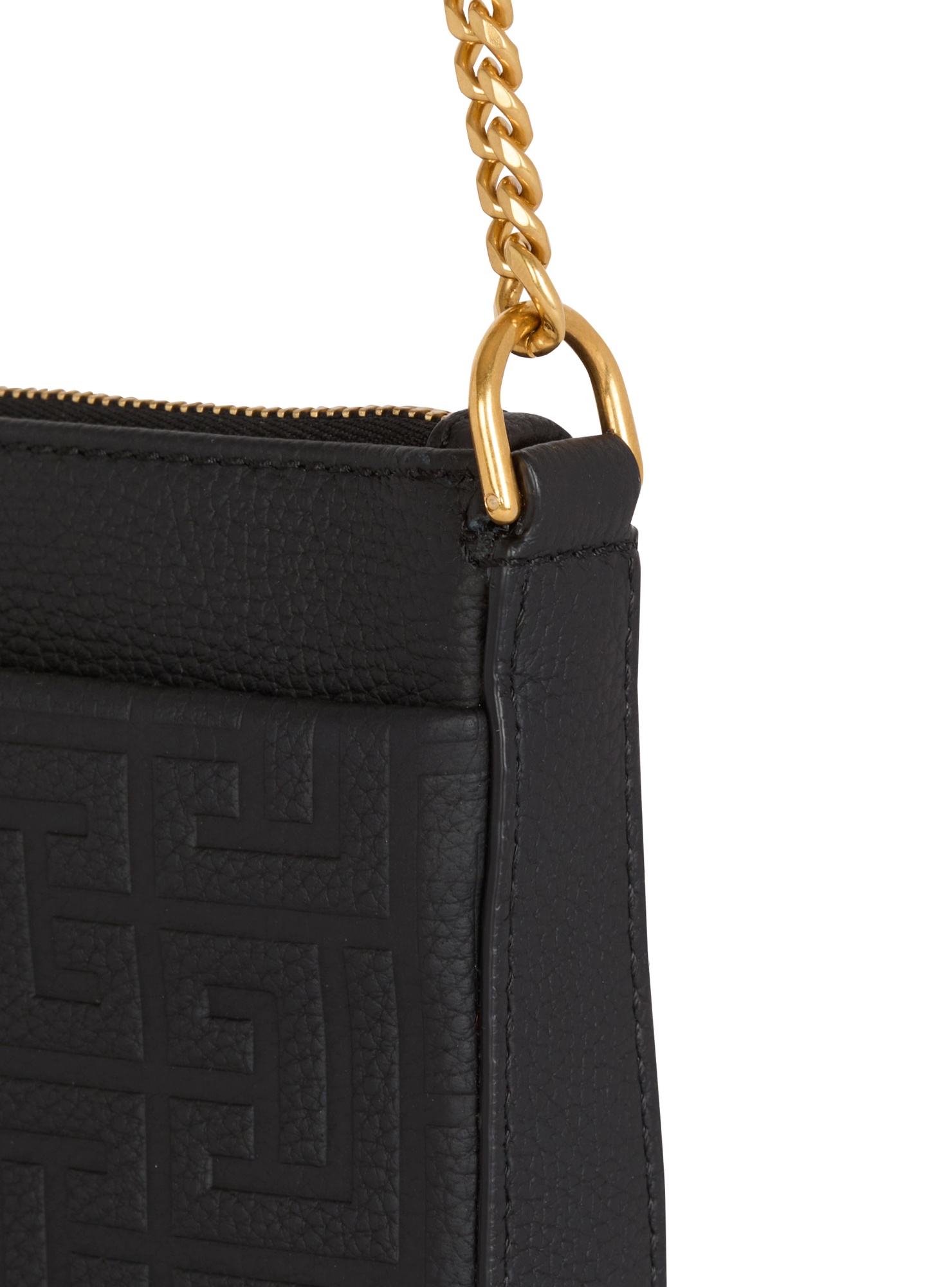 Shop Balmain 1945 Soft Zipped Mini Bag In Embossed Grained Calfskin With A Pb Labyrinth Monogram In Black