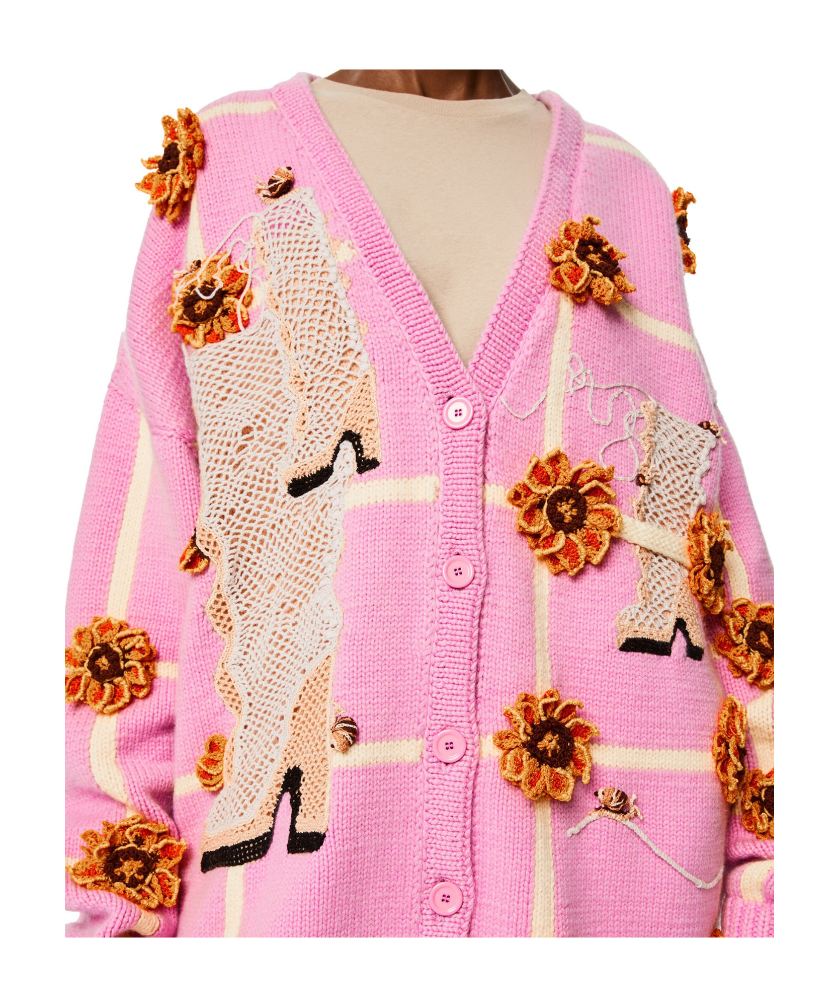 Loewe Appliqué-detail V-neck Cardigan In Pink