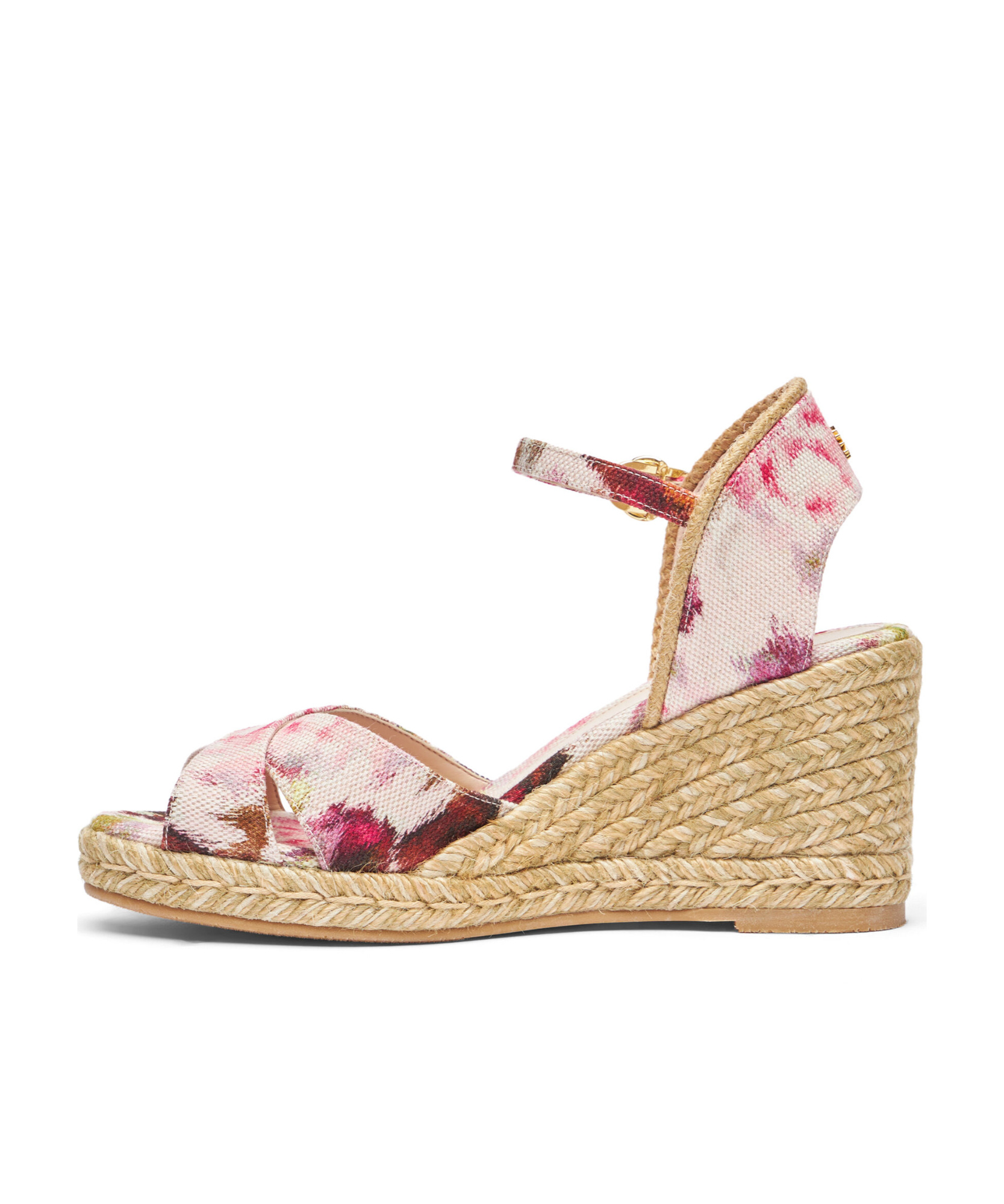 Stuart Weitzman Abstract Print Wedge Sandals In Nude