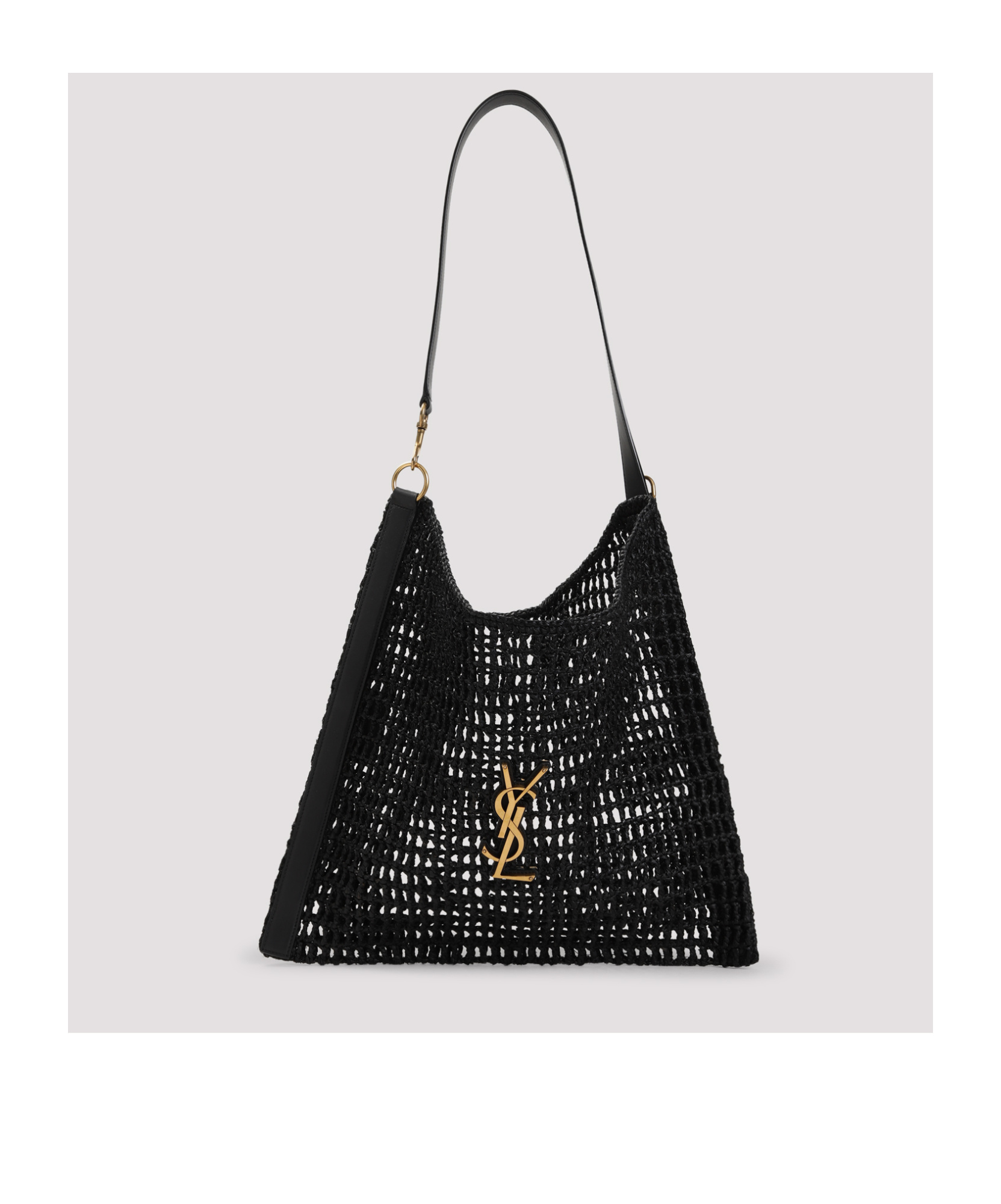 Saint Laurent Black Raffia Shopping Bag In Black