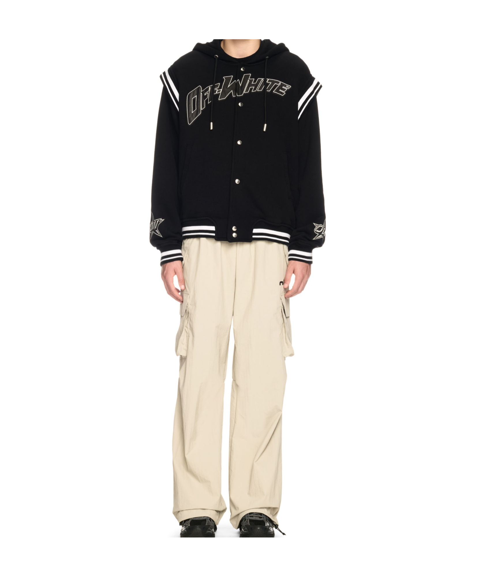 Off-white Black Varsity Sweatshirt With Press-stud Fastening And Bold Lettering In Black