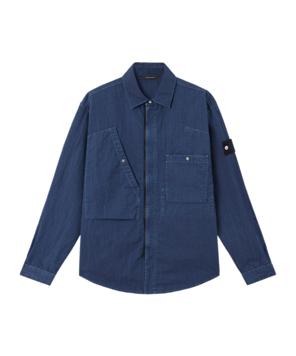 Stone Island Regular-fit Zipper-up Overshirt With Corrosion Treatment In Blue