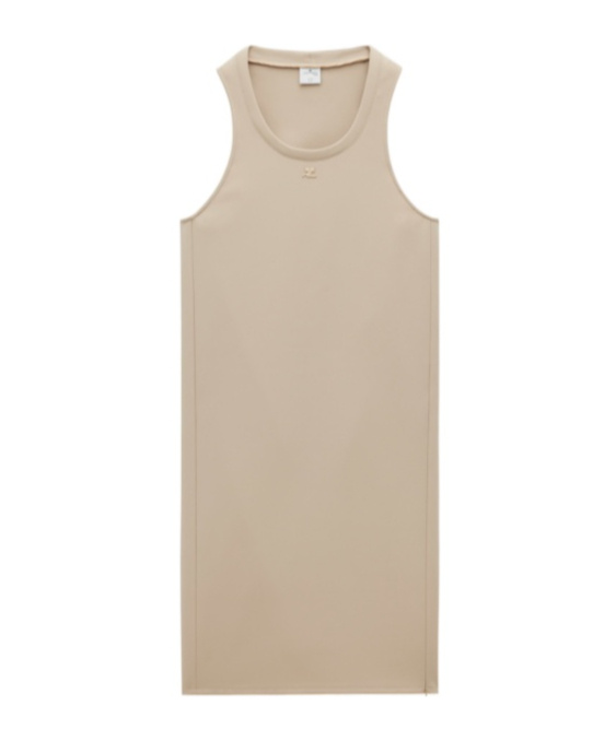 Shop Courrèges Logo-patch Midi Dress In Nude