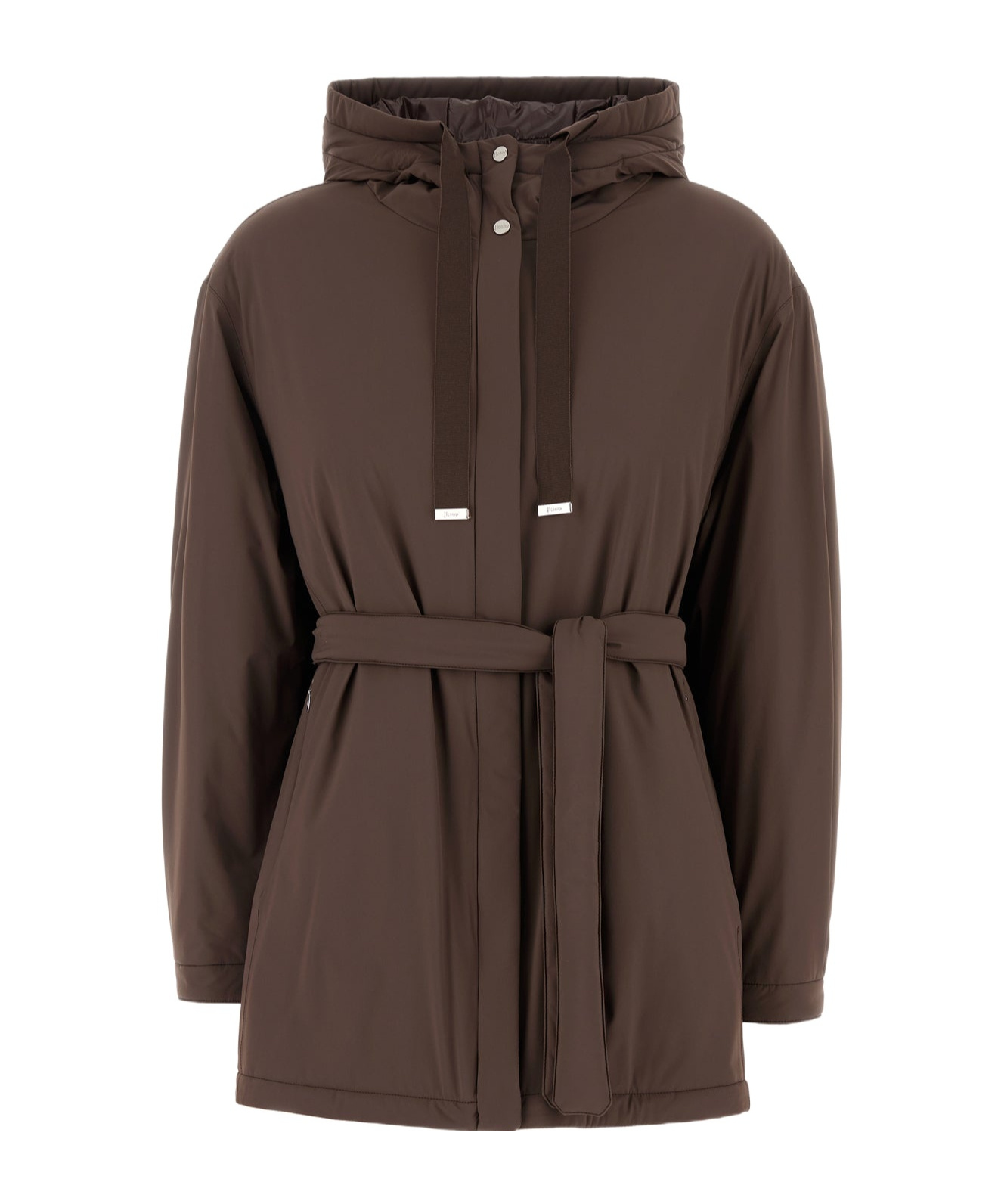 Herno Jacket Stretch Nylon Belted Waist In Brown