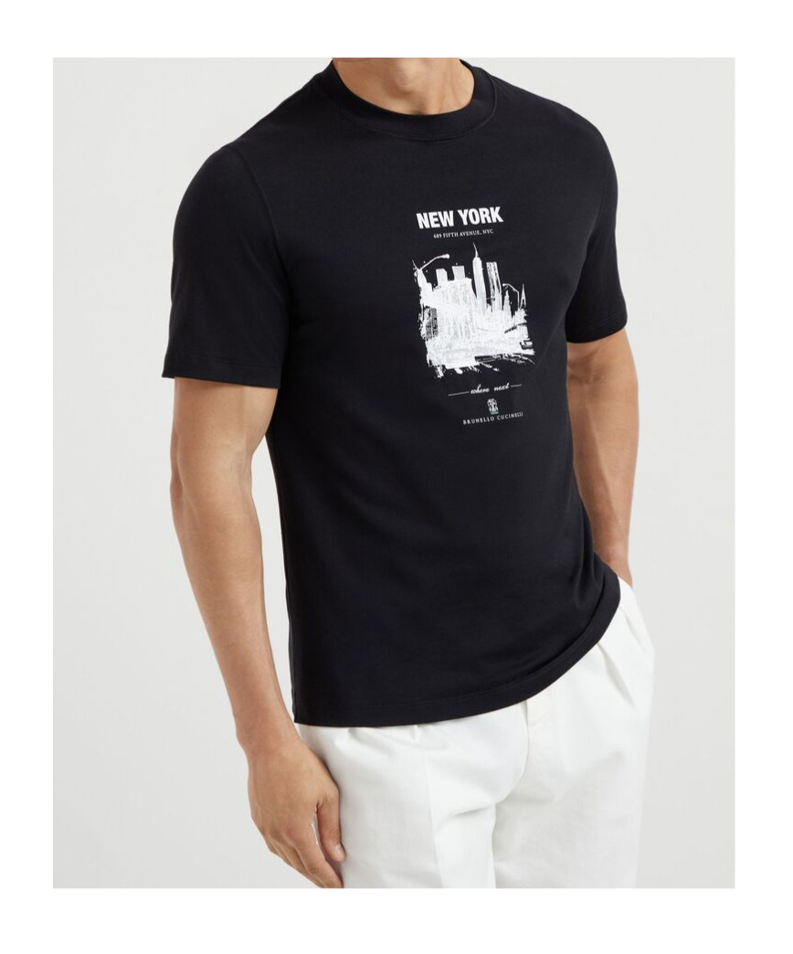 Brunello Cucinelli Cotton Paris Graphic Print T-shirt In Black