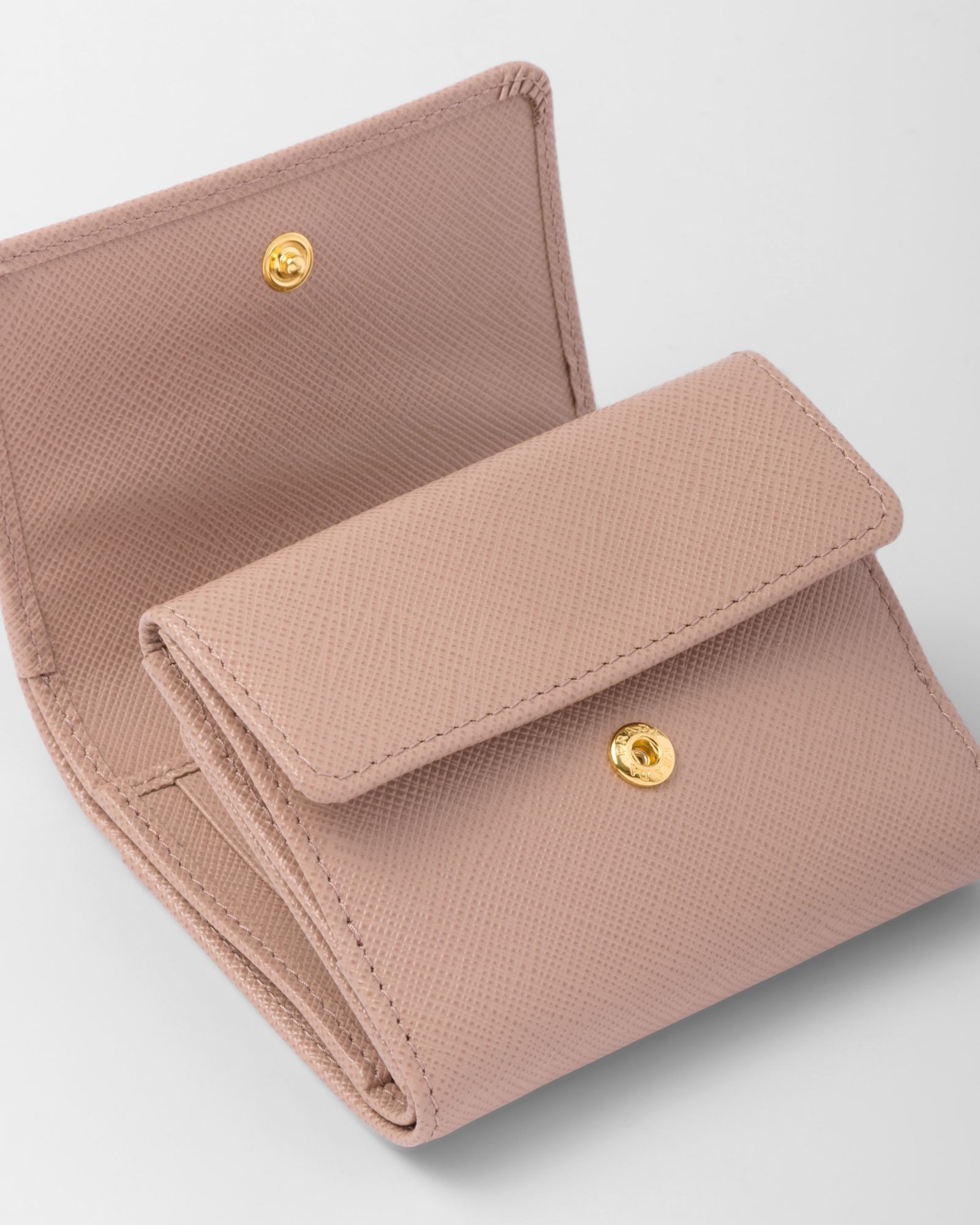 Prada Triangle Bifold Metallic Leather Wallet In Pink
