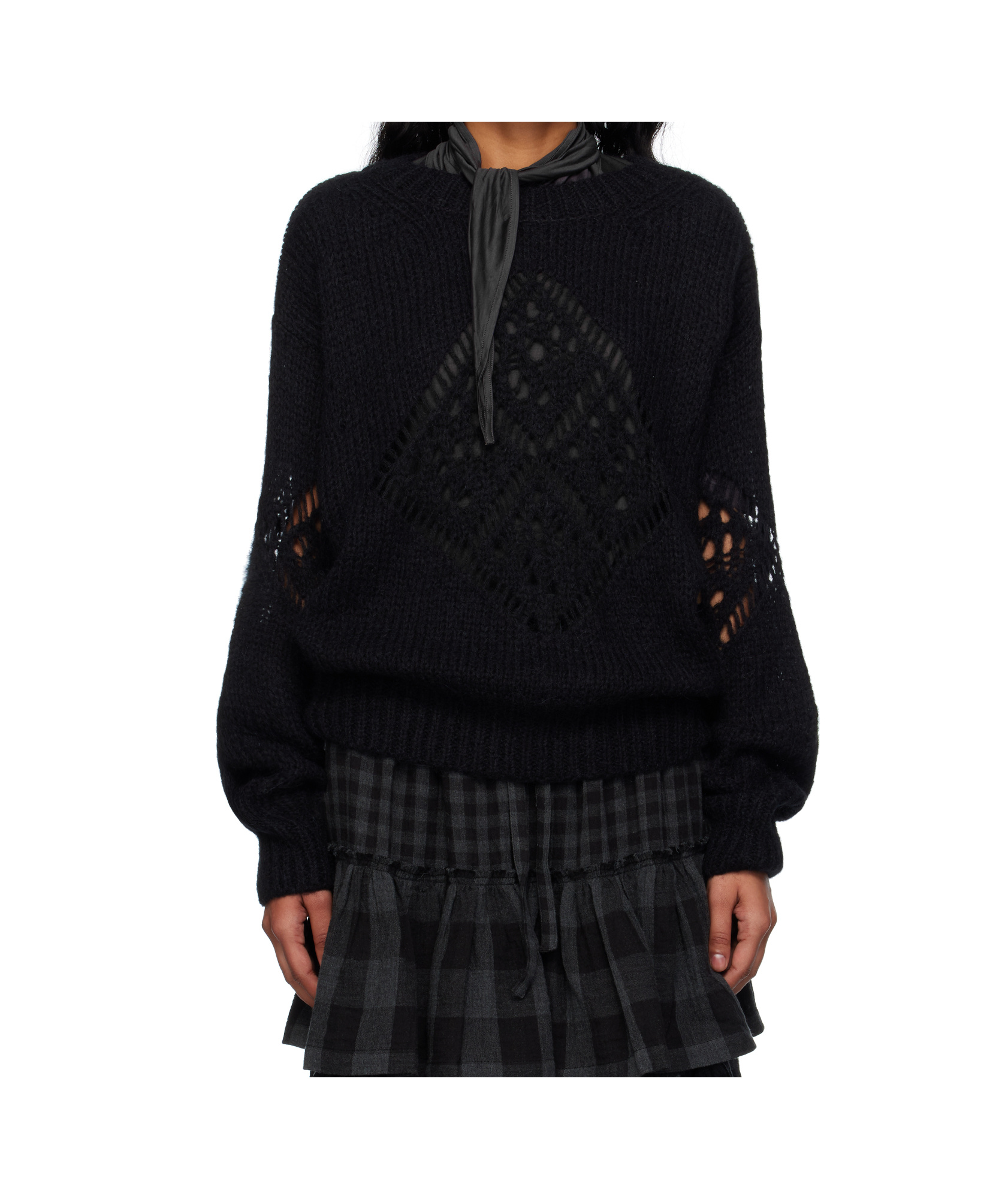 Open Yy Alpaca Argyle Pointelle Sweater In Blue