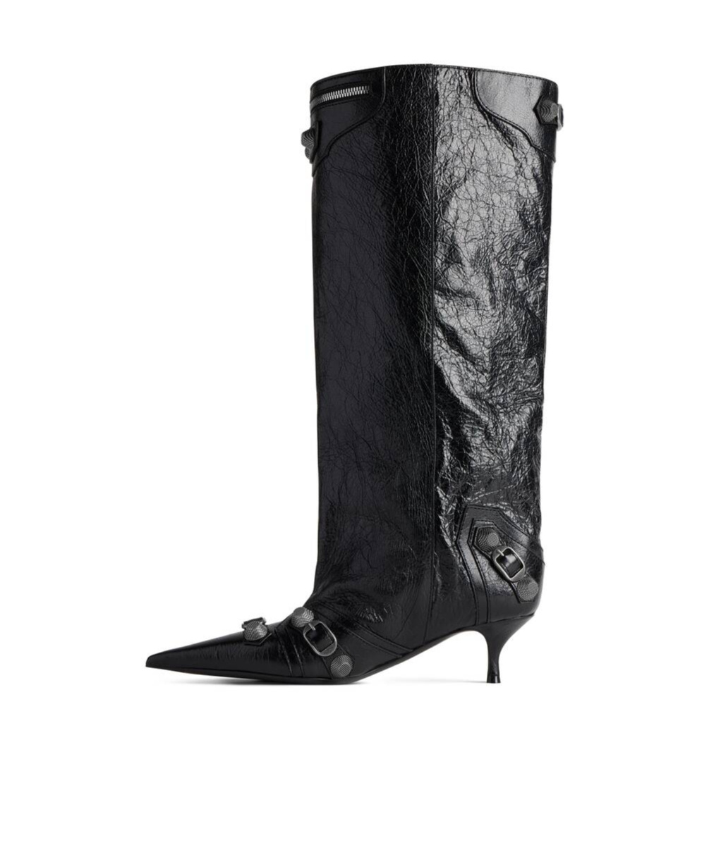 Balenciaga Cagole Wide Boot L50 Low Heels Boots In Black Leather In Black
