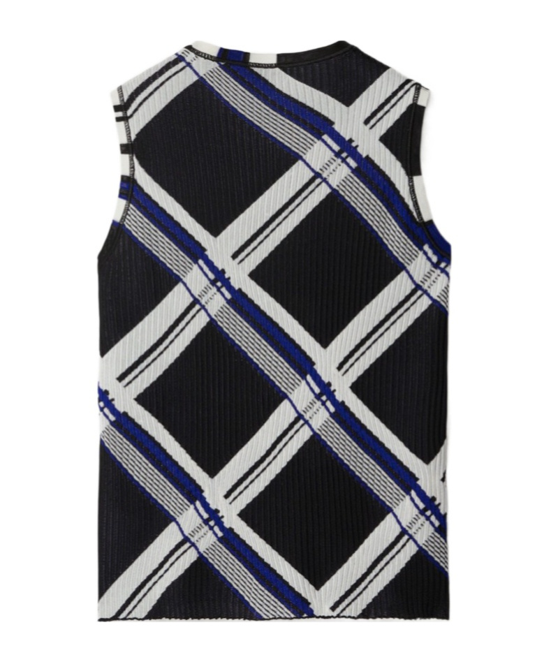 Burberry Ered Silk Knit Top With Ribbing In Black