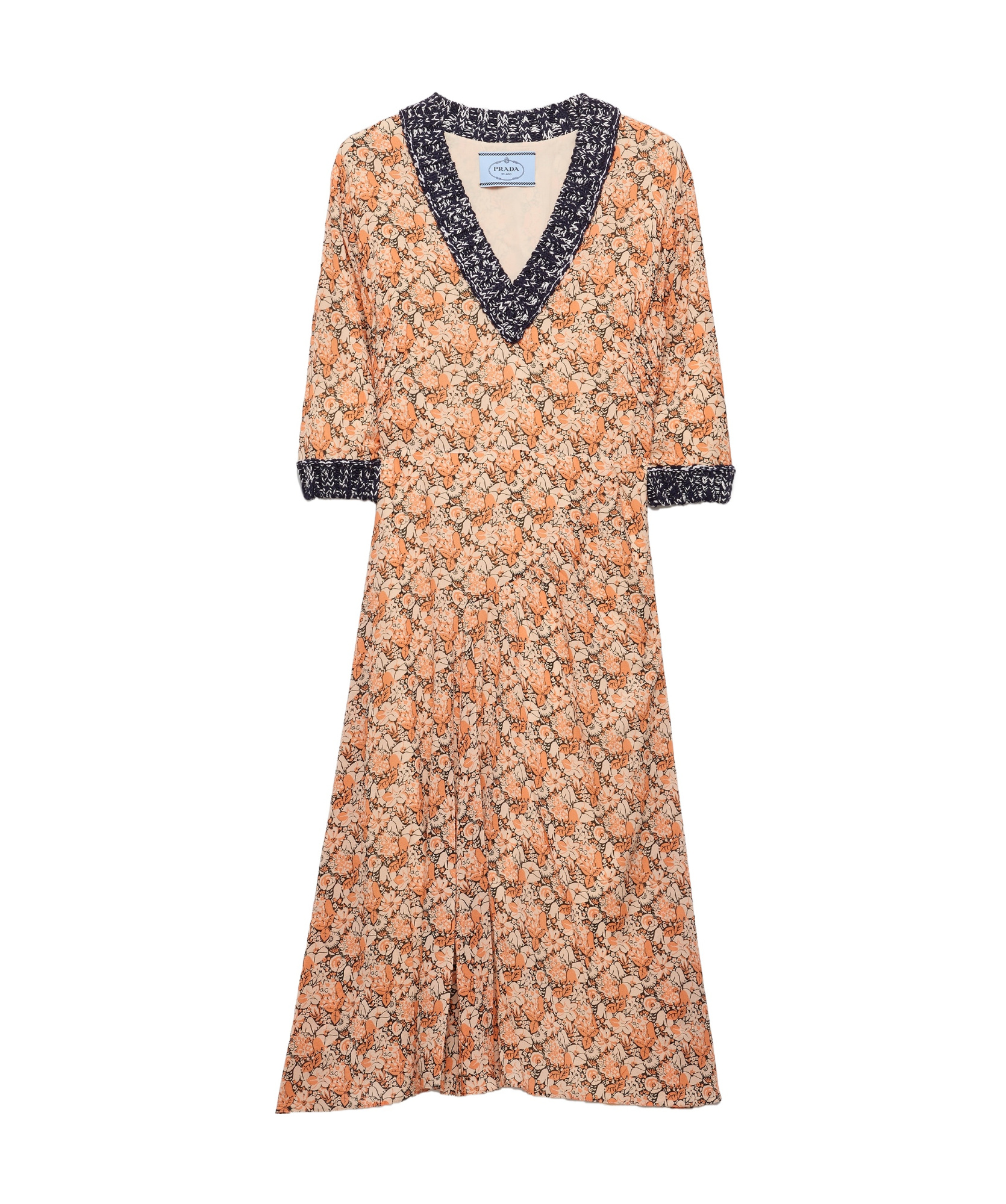 Prada Printed Georgette Dress In Brown