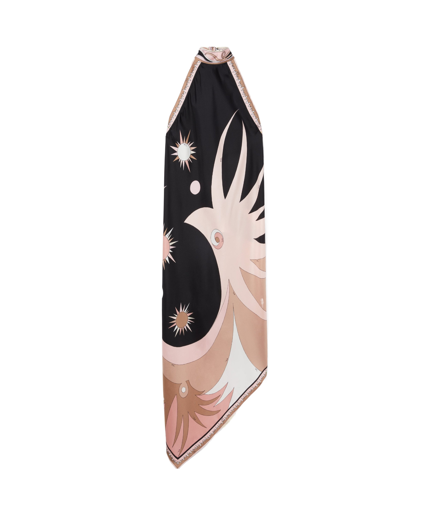 Pucci Stella Print Silk Twill Asymmetrical Dress In Black And Nude