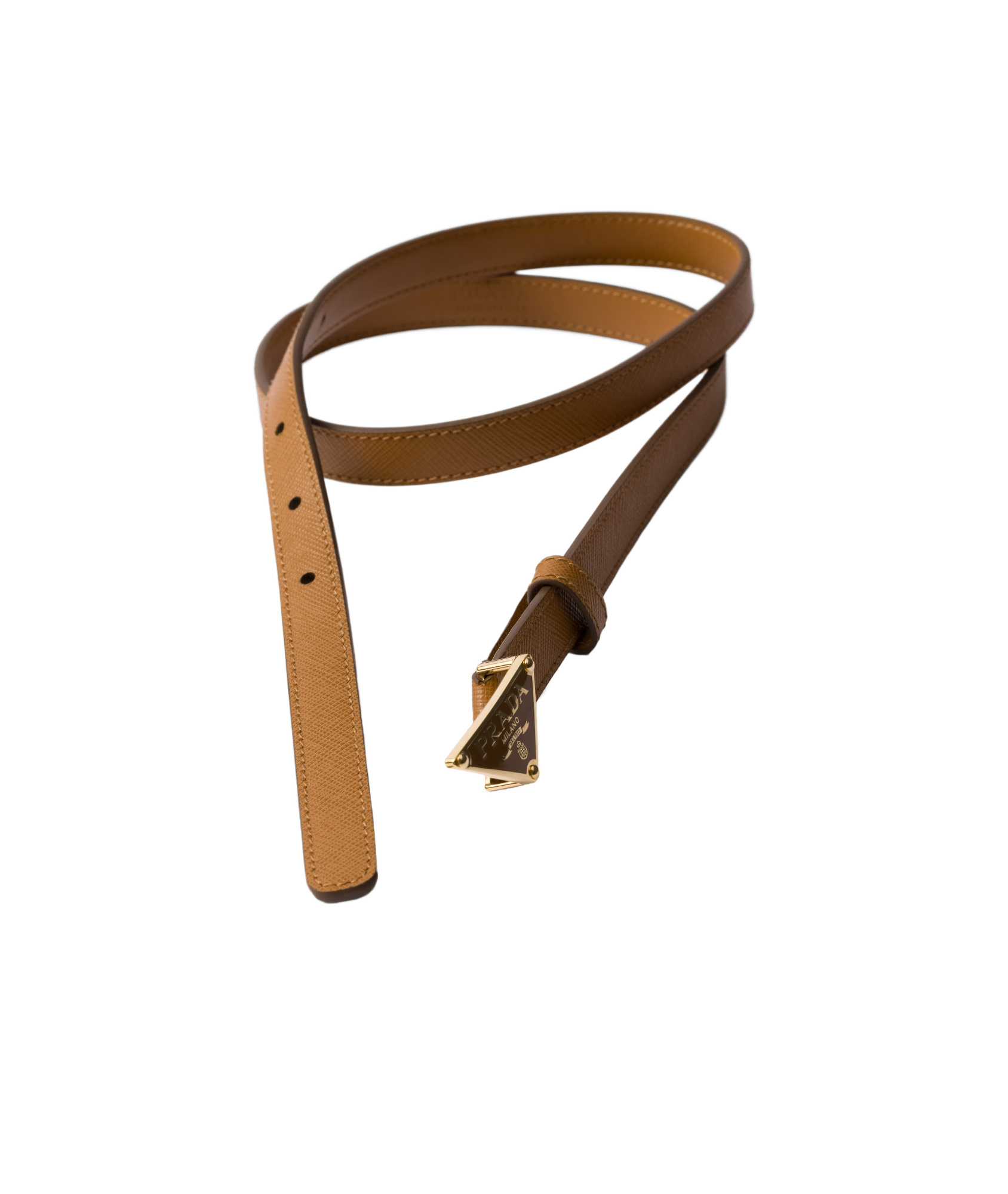 Prada Triangle-logo Leather Belt In Brown